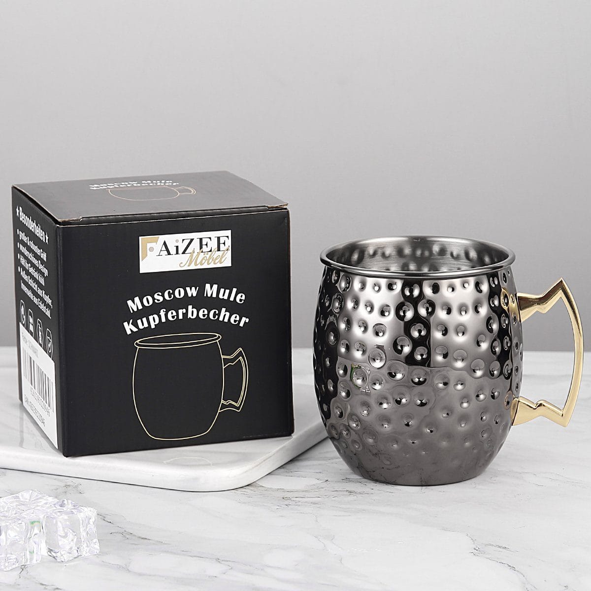 Faizee Home Moscow Mule Becher 530 ml – Gehämmerte Optik – Edelstahl innen –