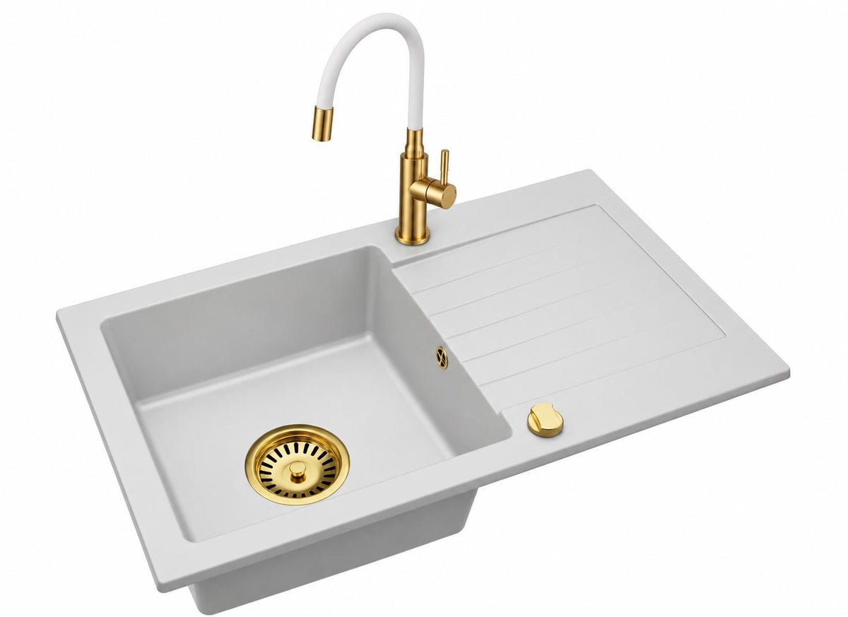 Granitspüle Alisha 75 x 43,5 cm mit Armaturenauswahl Gold – inkl. Siphon-Set
