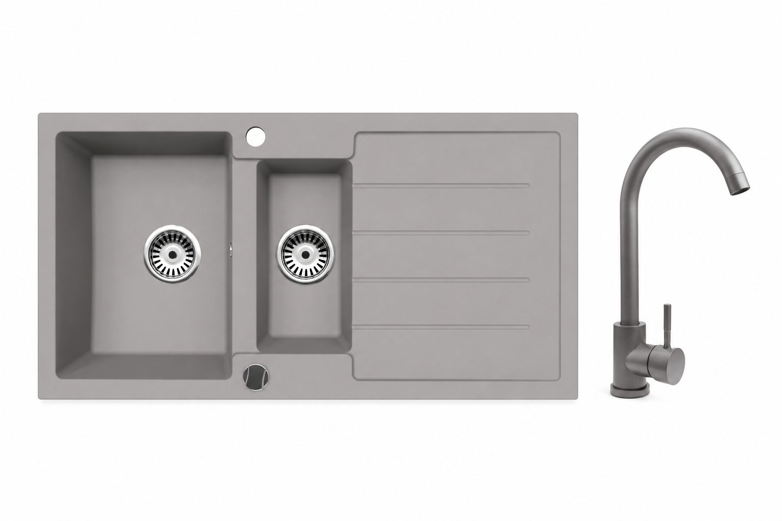 Faizee Home Granitspüle 100 × 50 cm mit 1,5 Becken – inkl. wählbarer Armatur & Siphon-Set