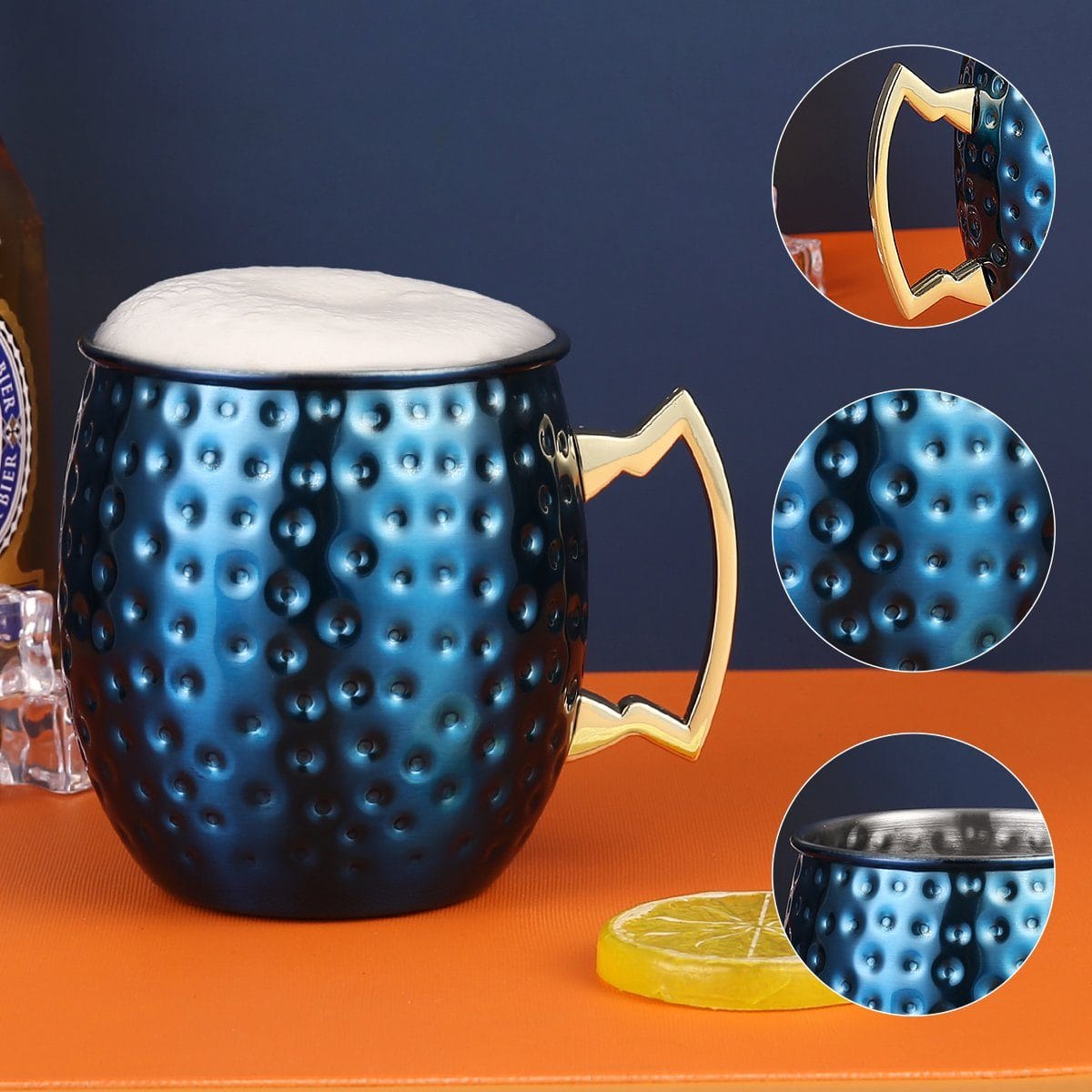 Faizee Home Moscow Mule Becher 530 ml – Gehämmerte Optik – Edelstahl innen –