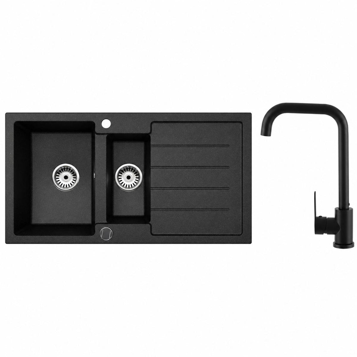 Faizee Home Granitspüle 100 × 50 cm mit 1,5 Becken – inkl. wählbarer Armatur & Siphon-Set
