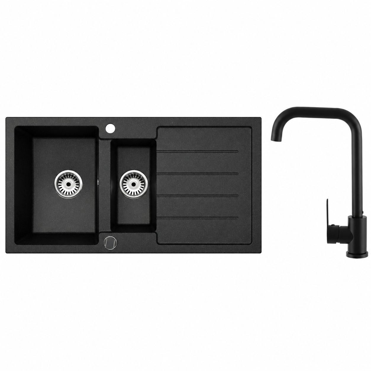 Faizee Home Granitspüle 100 × 50 cm mit 1,5 Becken – inkl. wählbarer Armatur & Siphon-Set