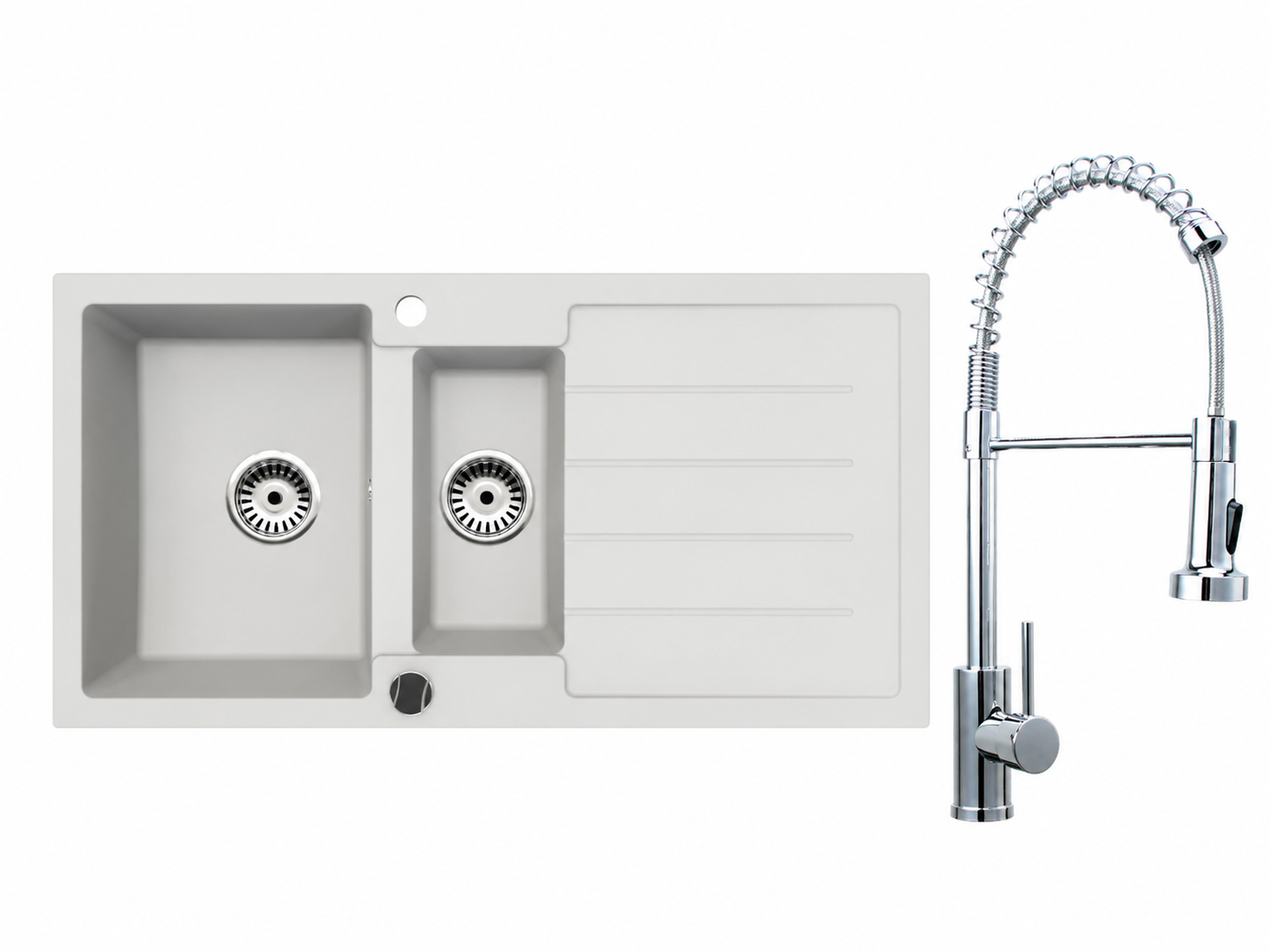Faizee Home Granitspüle 100 × 50 cm mit 1,5 Becken – inkl. wählbarer Armatur & Siphon-Set