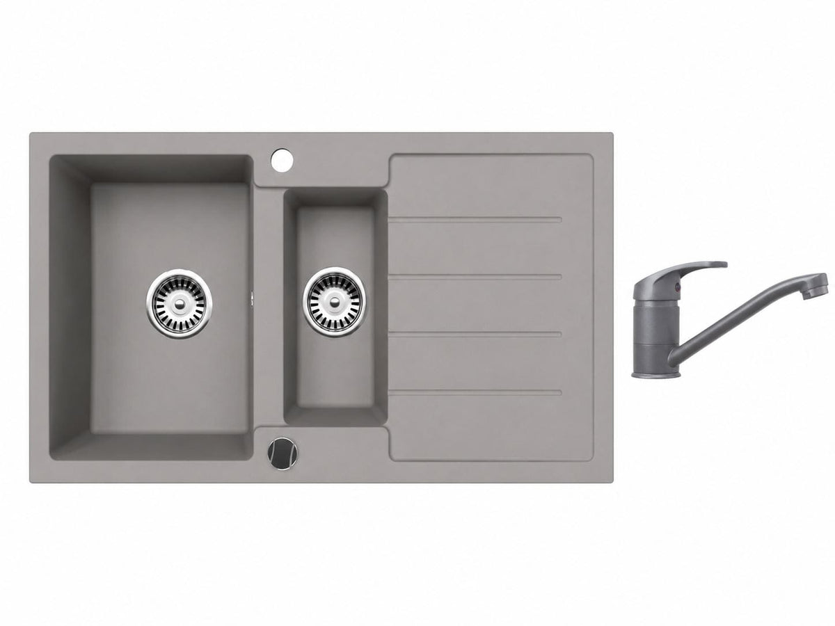 Faizee Home Granitspüle 100 × 50 cm mit 1,5 Becken – inkl. wählbarer Armatur & Siphon-Set