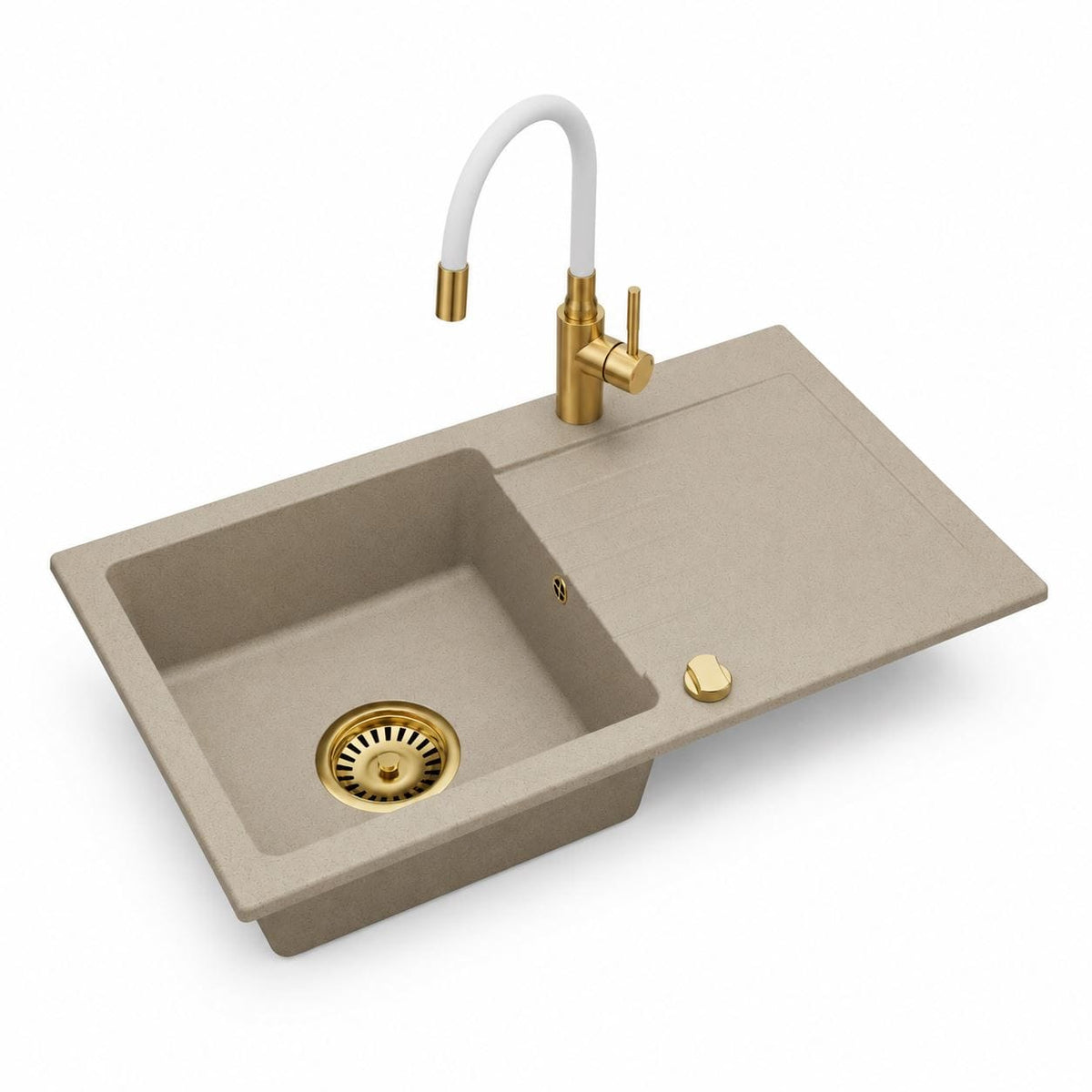 Granitspüle Alisha 75 x 43,5 cm mit Armaturenauswahl Gold – inkl. Siphon-Set