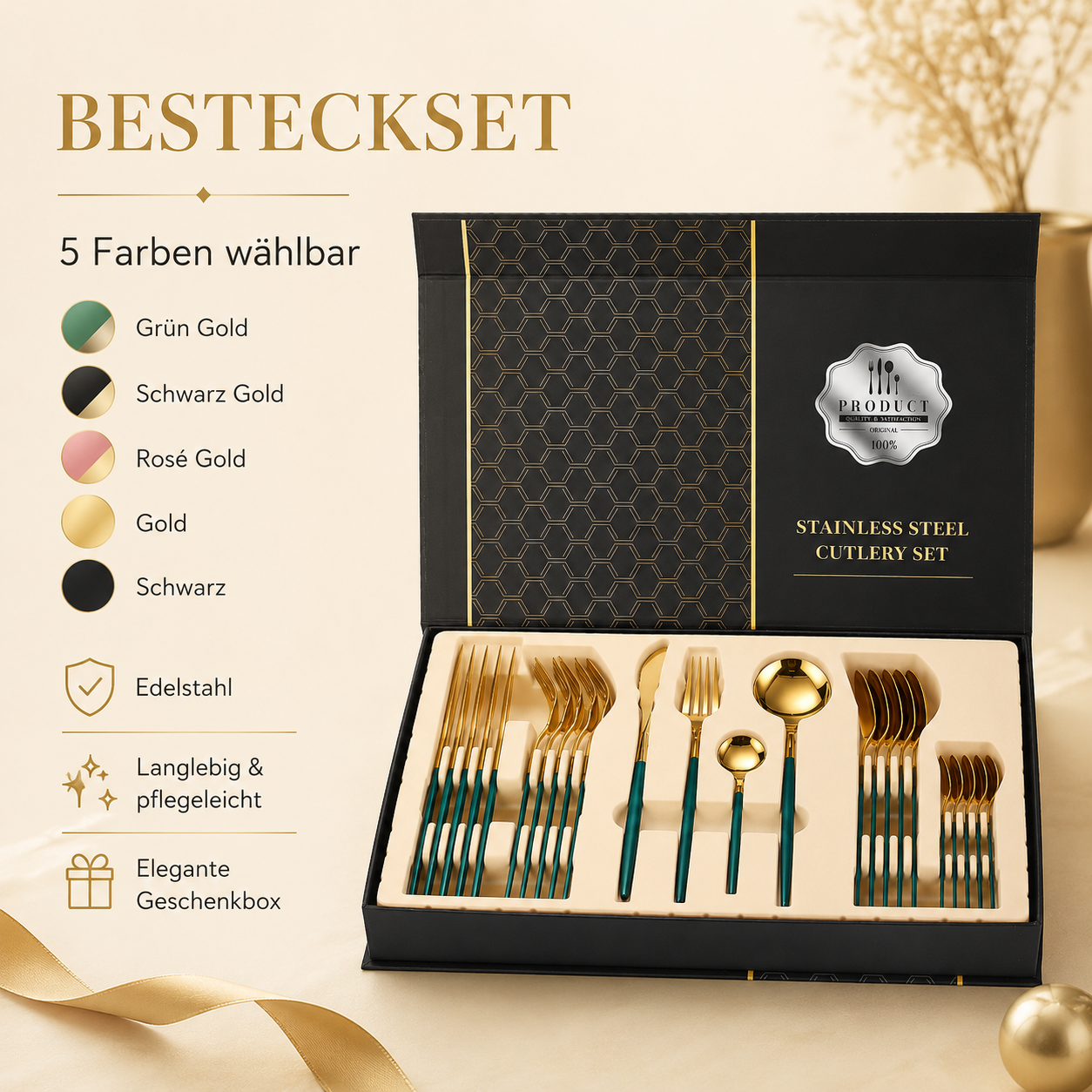 Besteckset 24-teilig – Hochglanzpoliertes Edelstahlbesteck für 6 Personen mit Luxury Geschenkbox