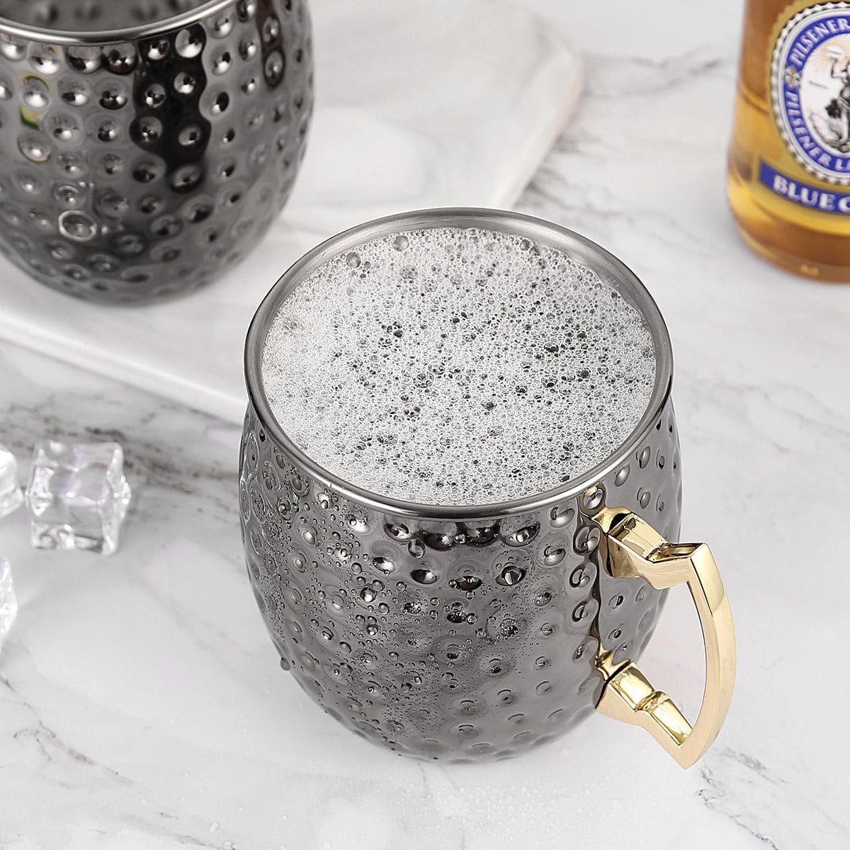Faizee Home Moscow Mule Becher 530 ml – Gehämmerte Optik – Edelstahl innen –