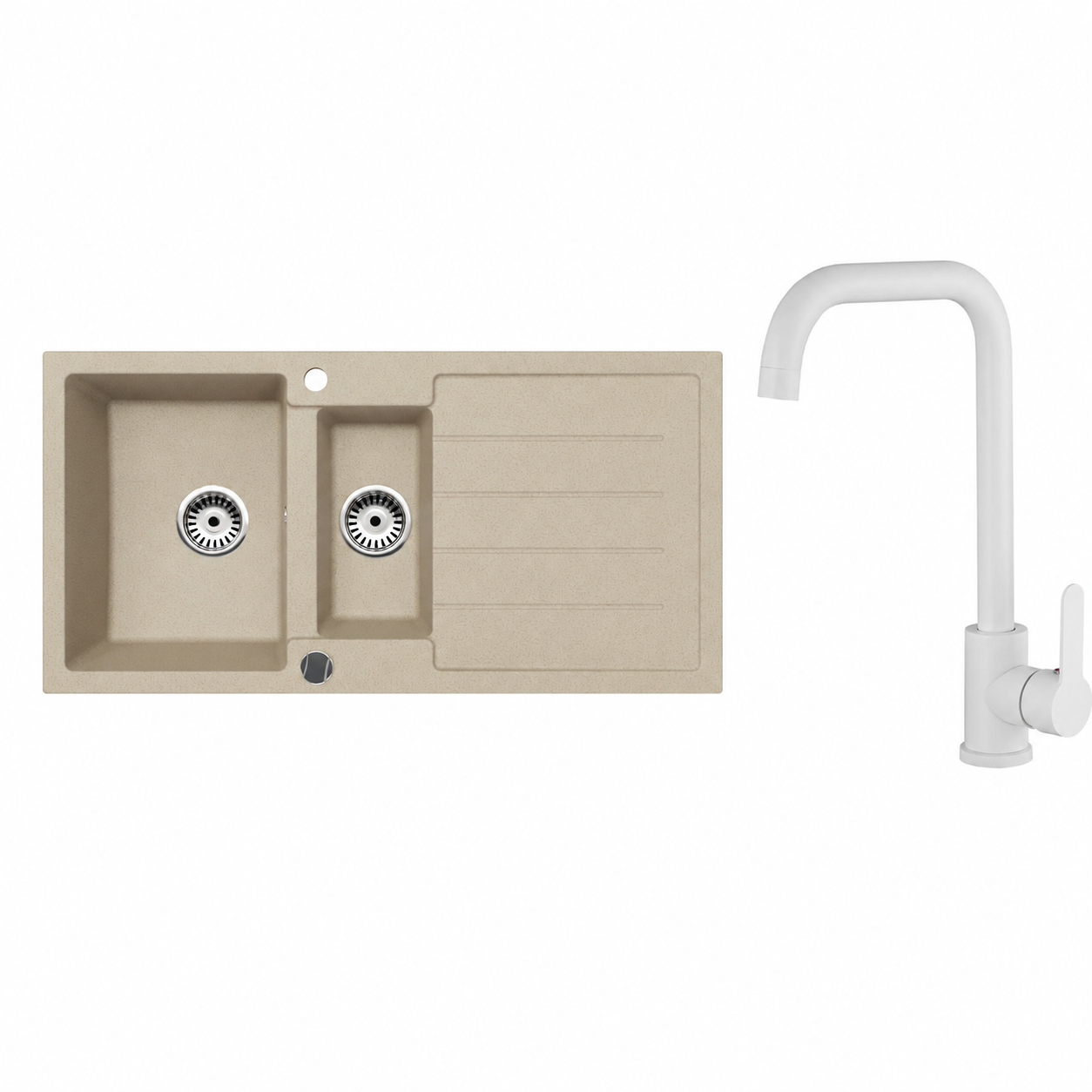 Faizee Home Granitspüle 100 × 50 cm mit 1,5 Becken – inkl. wählbarer Armatur & Siphon-Set