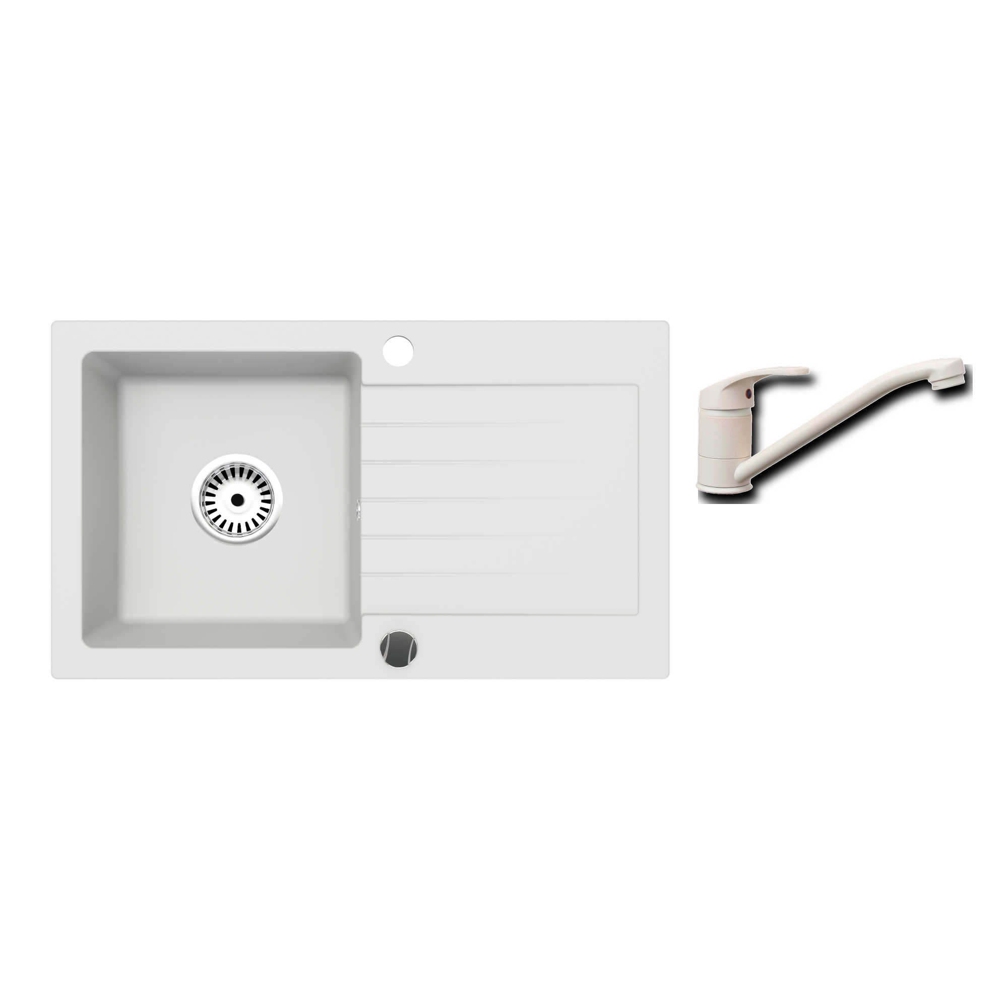 Granitspüle Alisha 75x43,5 cm mit Abtropffläche – Einbauspüle beidseitig montierbar, inkl. Siphon Mit Armatur