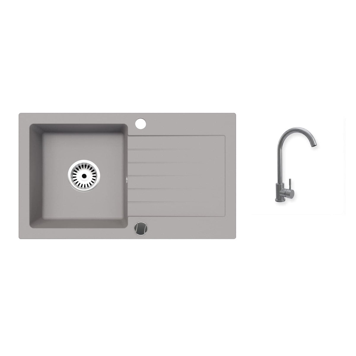 Granitspüle Alisha 75x43,5 cm mit Abtropffläche – Einbauspüle beidseitig montierbar, inkl. Siphon Mit Armatur
