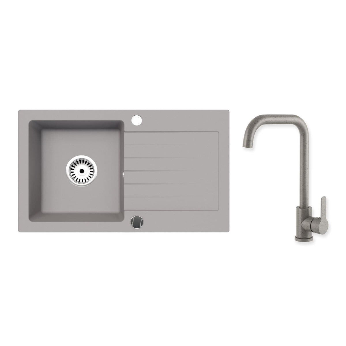 Granitspüle Alisha 75x43,5 cm mit Abtropffläche – Einbauspüle beidseitig montierbar, inkl. Siphon Mit Armatur