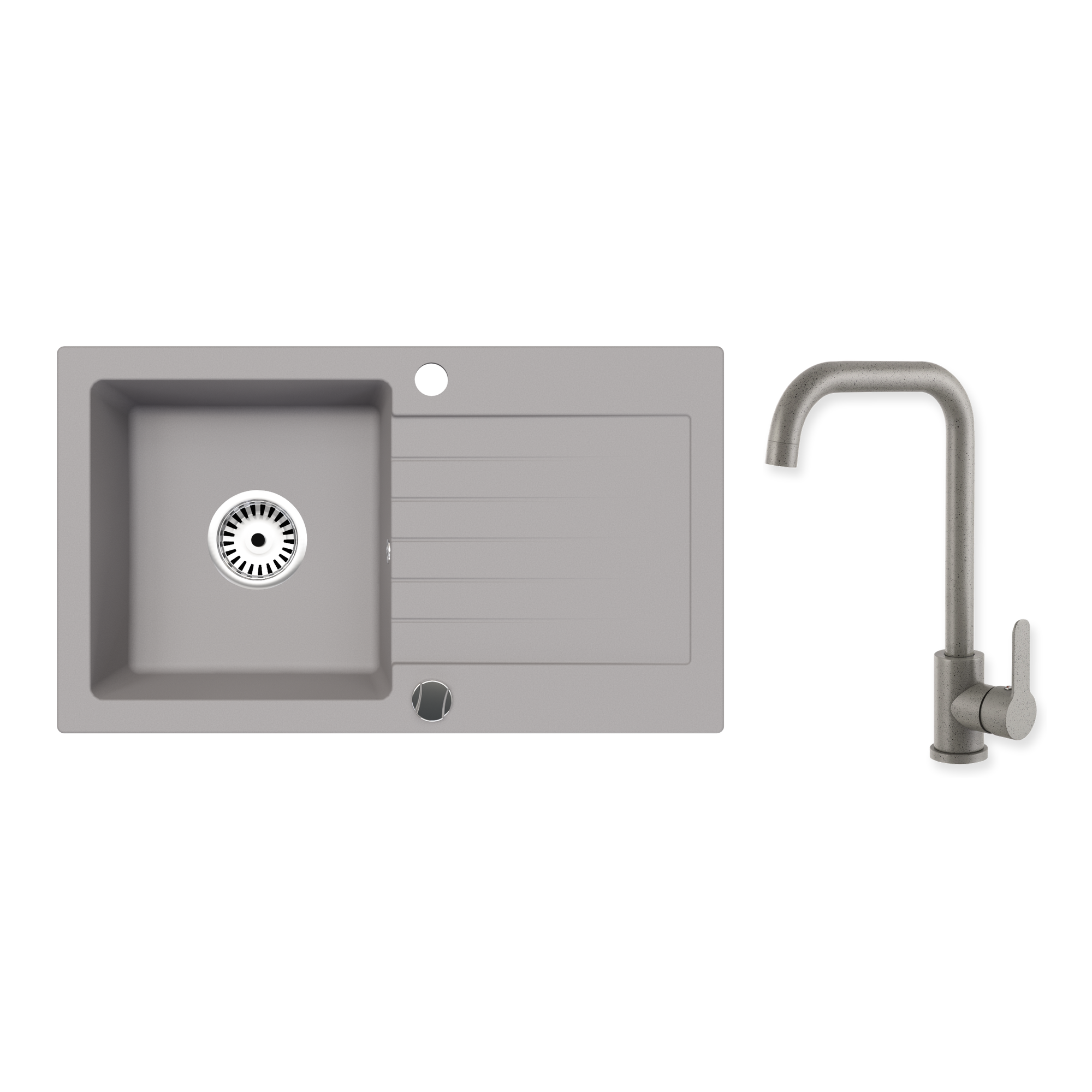 Granitspüle Alisha 75x43,5 cm mit Abtropffläche – Einbauspüle beidseitig montierbar, inkl. Siphon Mit Armatur