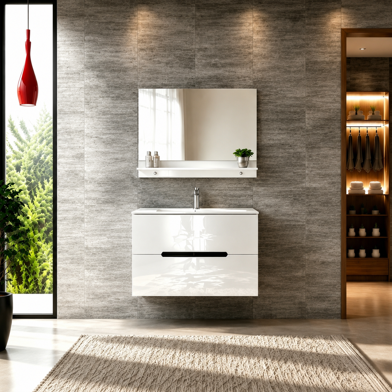 Faizee Home Badmöbelset Aliyah 90 cm Schwarz Weiß inkl. Waschbecken, Spiegel & Regal