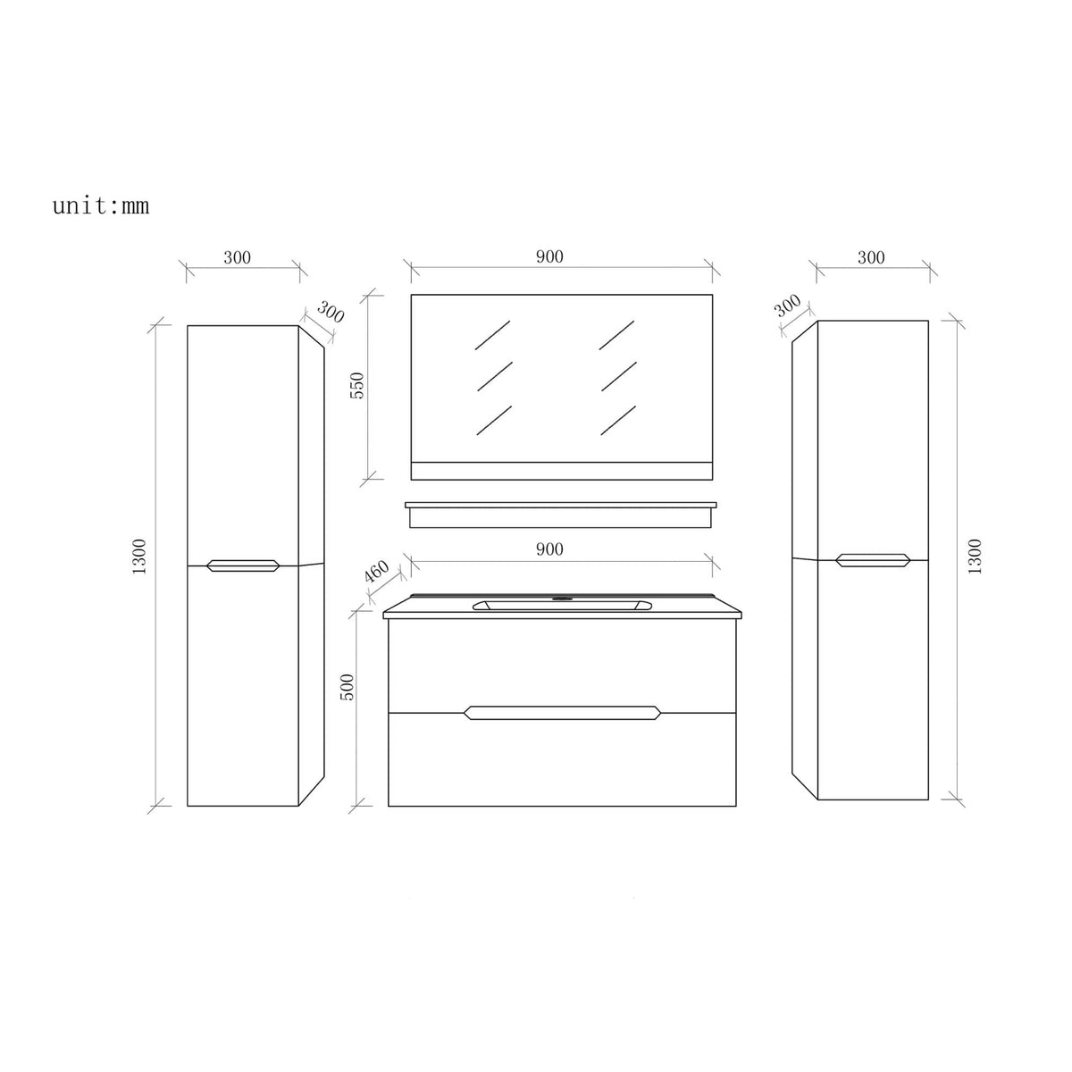 Faizee Home Badmöbelset Aliyah 90 cm Hochglanz Grau Weiß inkl. Waschbecken, Spiegel & Regal