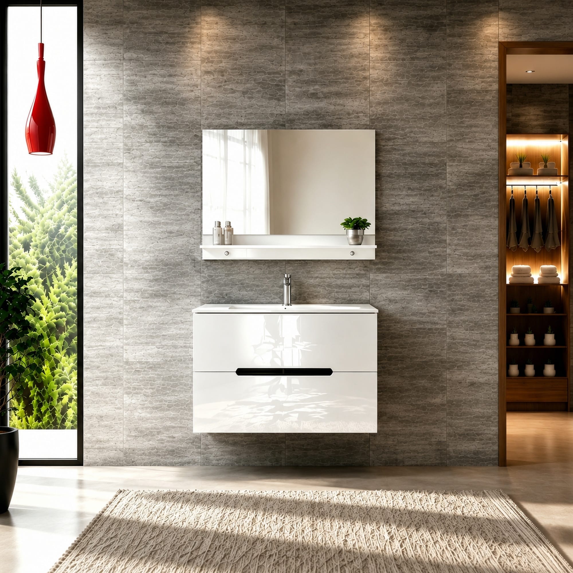 Faizee Home Badmöbelset Aliyah 90 cm Schwarz Weiß inkl. Waschbecken, Spiegel & Regal