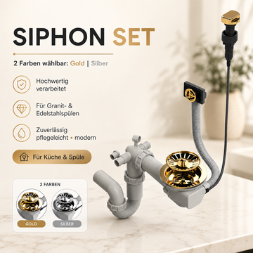 Faizee Home Siphon aus Edelstahl mit Überlauf – Küchenspülen-Siphon für Granit- & Edelstahlspülen | Silber oder Gold