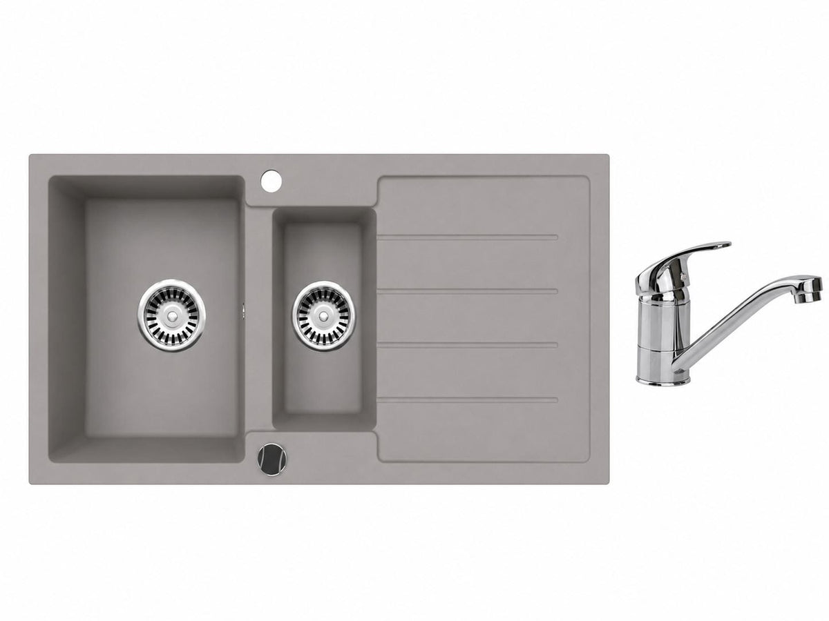 Faizee Home Granitspüle 100 × 50 cm mit 1,5 Becken – inkl. wählbarer Armatur & Siphon-Set