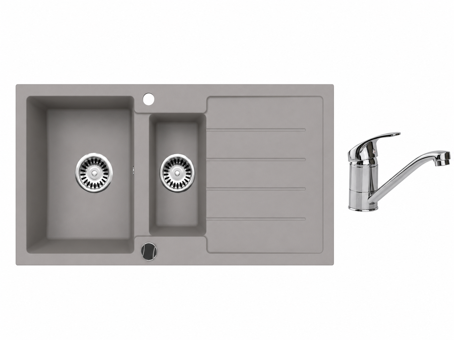 Faizee Home Granitspüle 100 × 50 cm mit 1,5 Becken – inkl. wählbarer Armatur & Siphon-Set