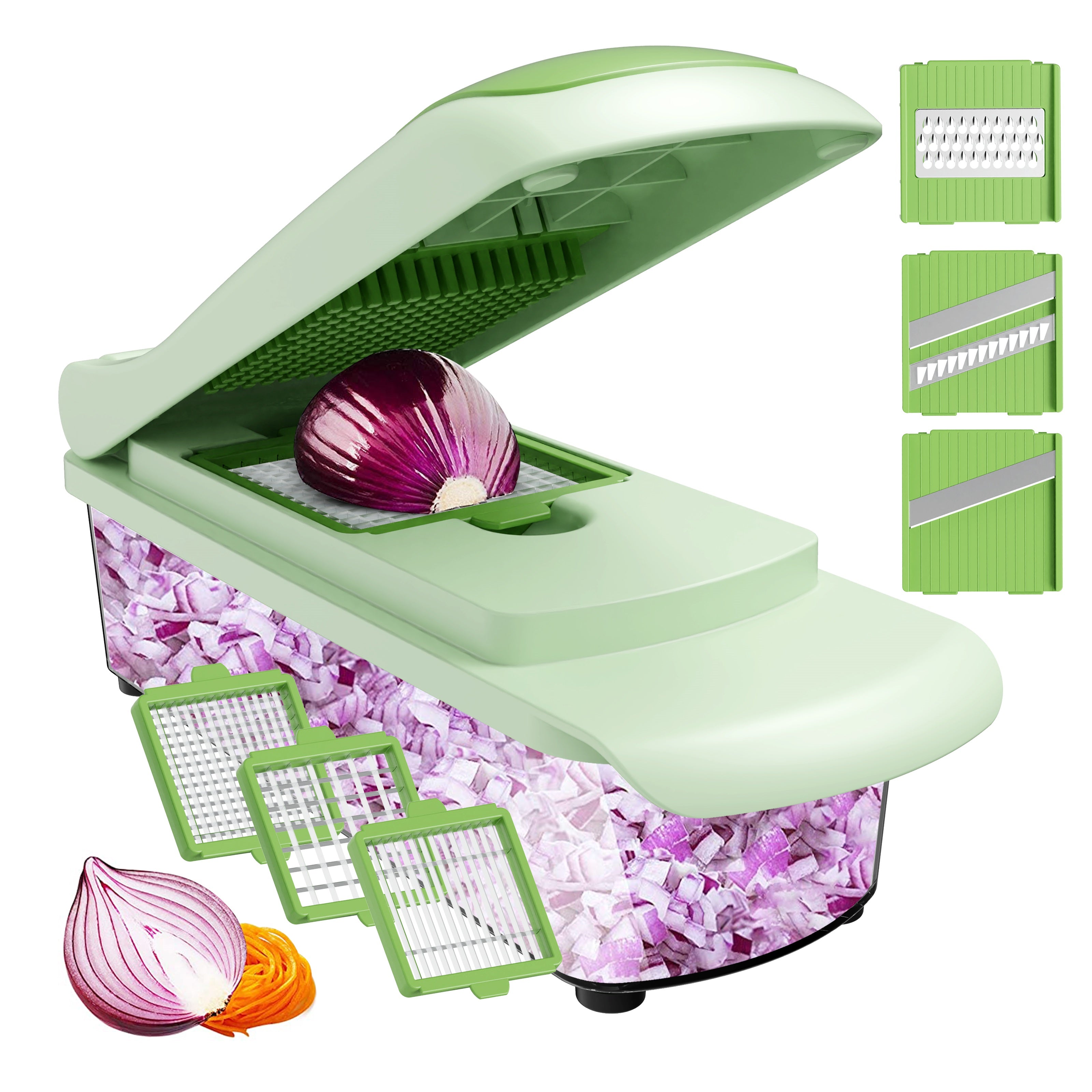 Faizee Home Green Edge Gemüseschneider – Manuell mit Druckmechanismus – Schneiden, Zerkleinern