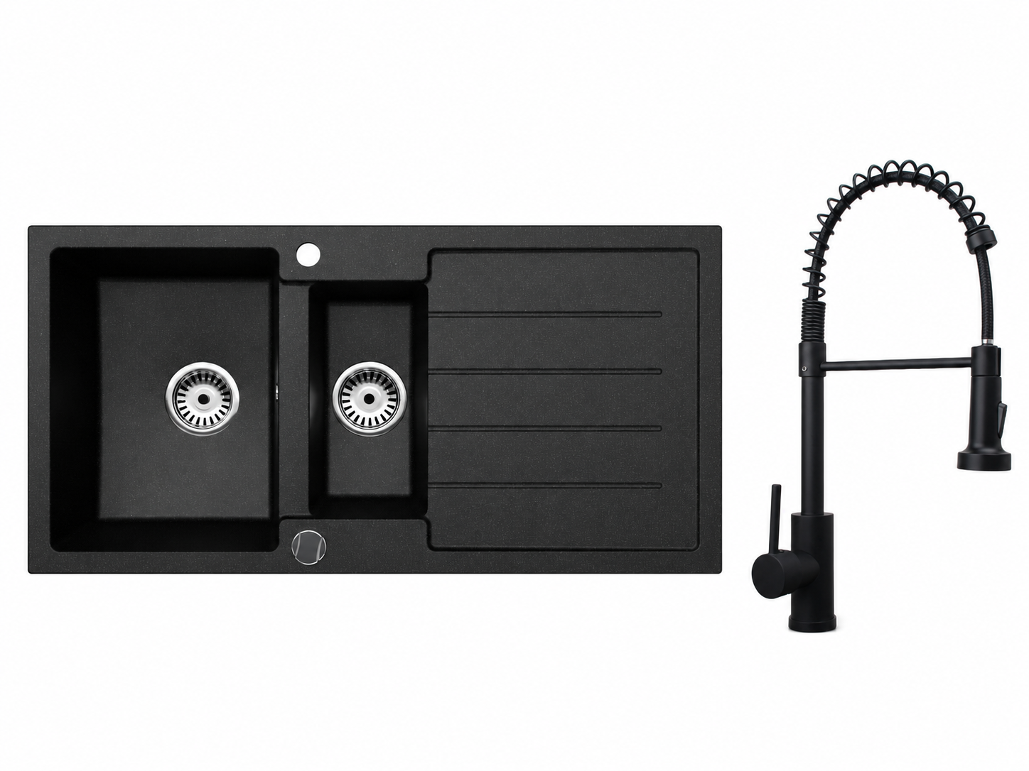 Faizee Home Granitspüle 100 × 50 cm mit 1,5 Becken – inkl. wählbarer Armatur & Siphon-Set