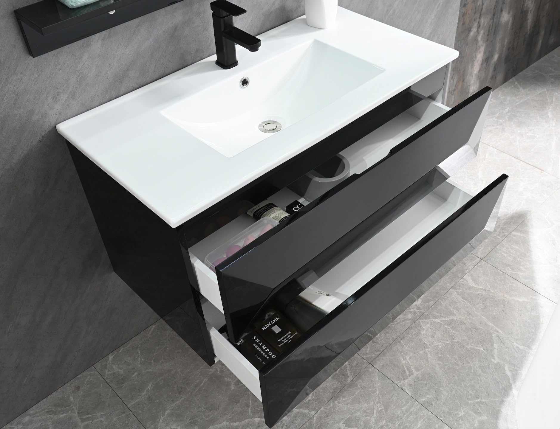 Badmöbel Set 90 cm Schwarz – Waschbecken mit Unterschrank & Spiegel | Faizee Home