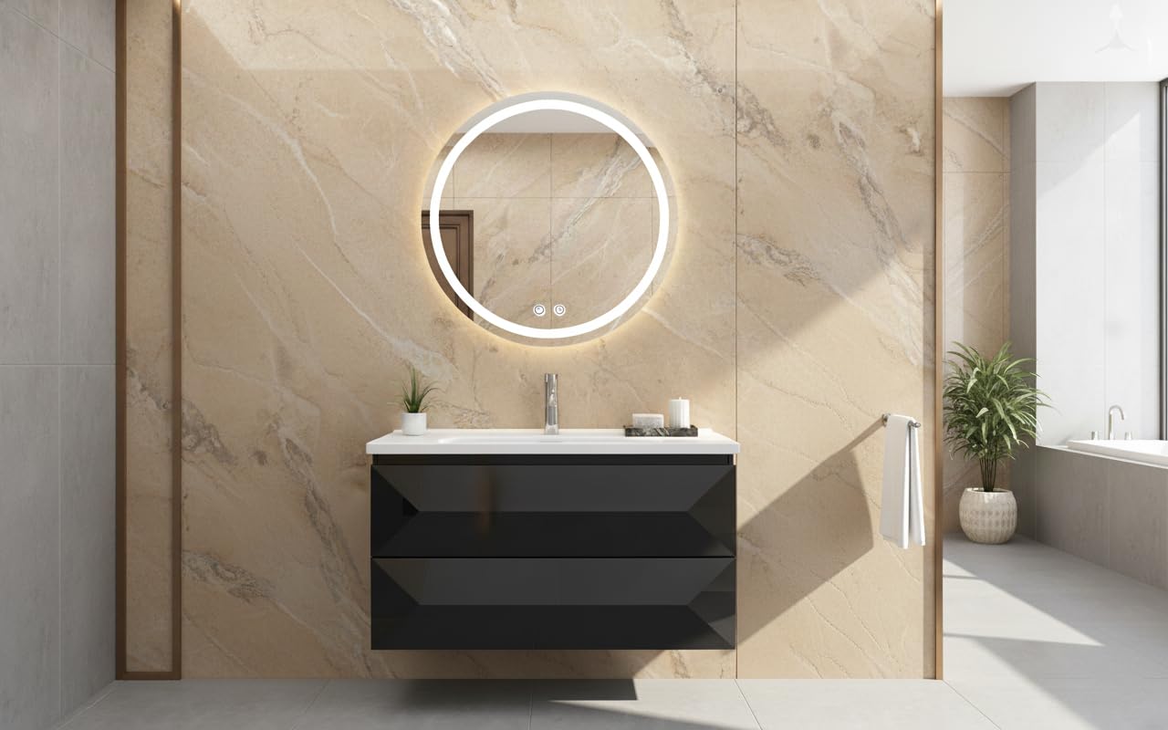 Badmöbel Set 90 cm Schwarz – Waschbecken mit Unterschrank & Spiegel | Faizee Home