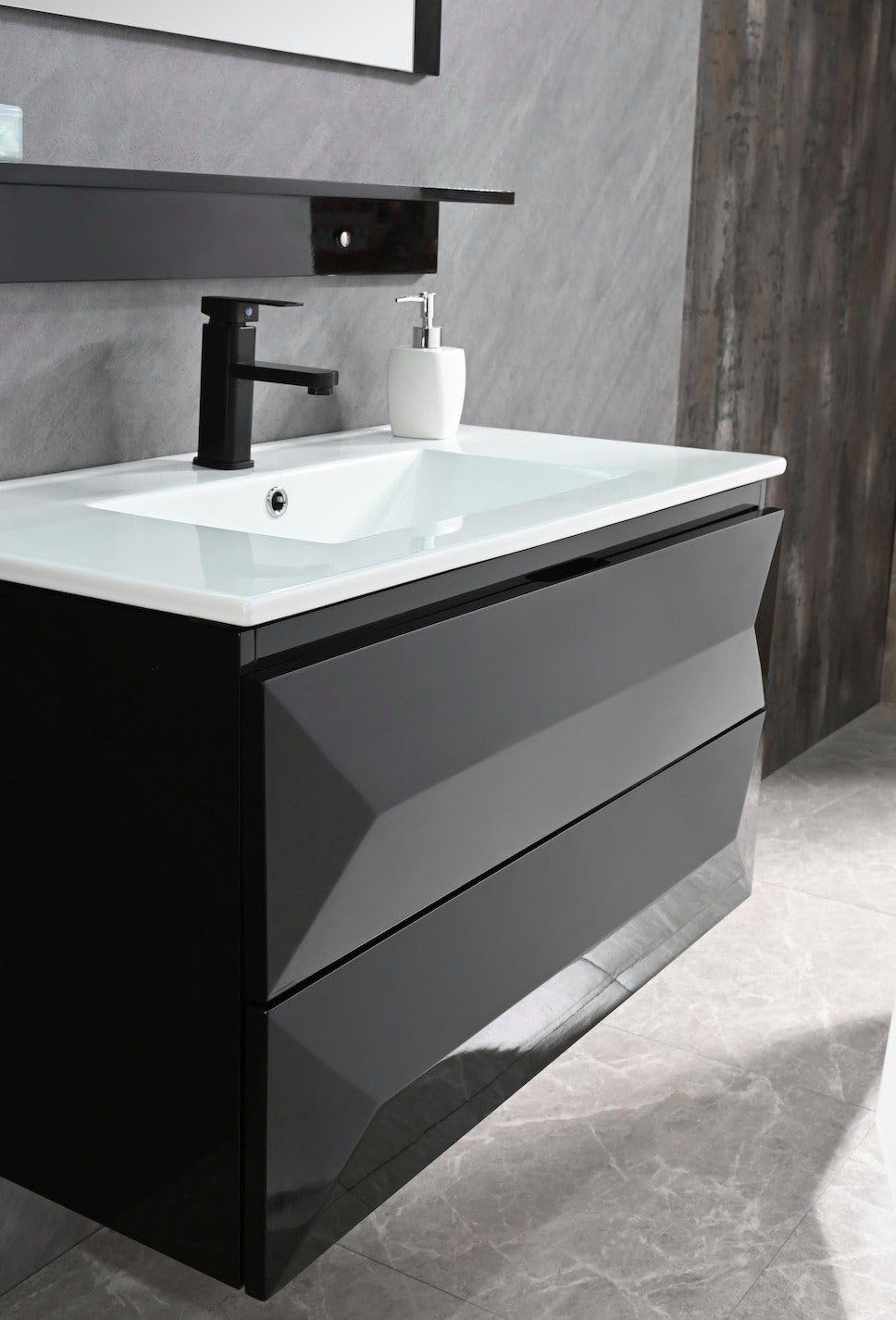 Badmöbel Set 90 cm Schwarz – Waschbecken mit Unterschrank & Spiegel | Faizee Home