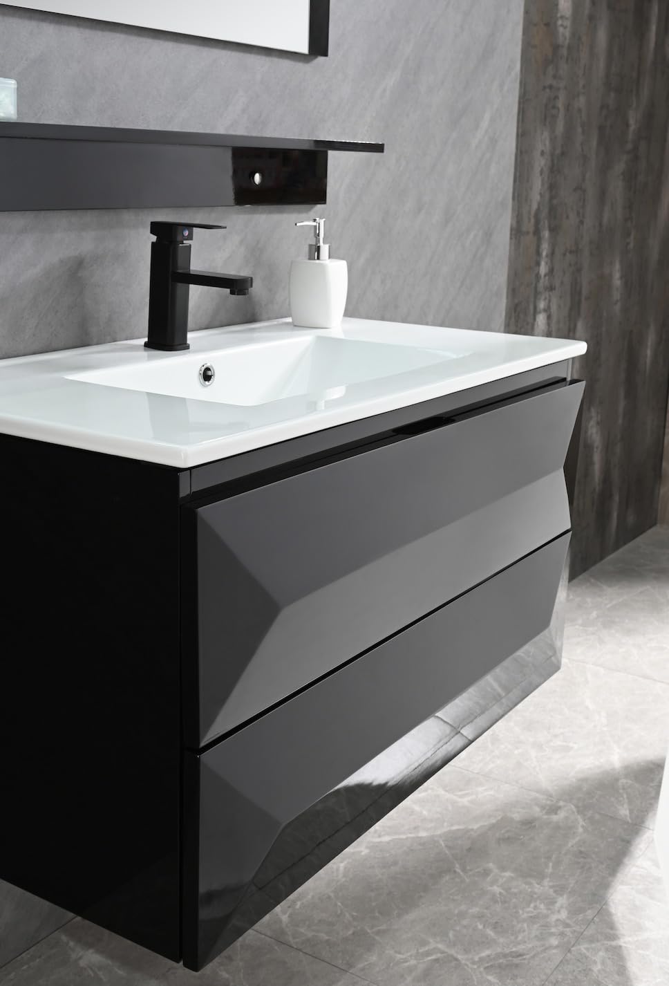 Badmöbel Set 90 cm Schwarz – Waschbecken mit Unterschrank & Spiegel | Faizee Home