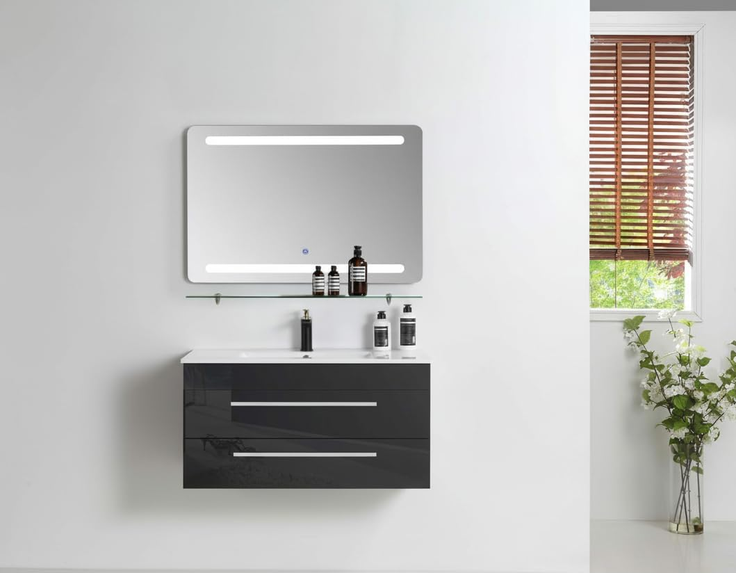 Badmöbel Set 90 cm – Hochglanz Weiß oder Schwarz mit Spiegel, Keramik-Waschbecken & Soft-Close Unterschrank