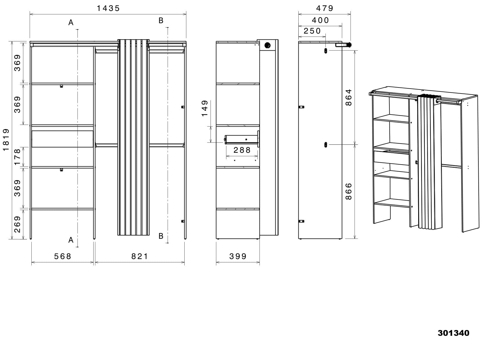 Parisot Charly 22 Jugendzimmer Set mit Hochbett, Schreibtisch, Kleiderschrank & Stauraum