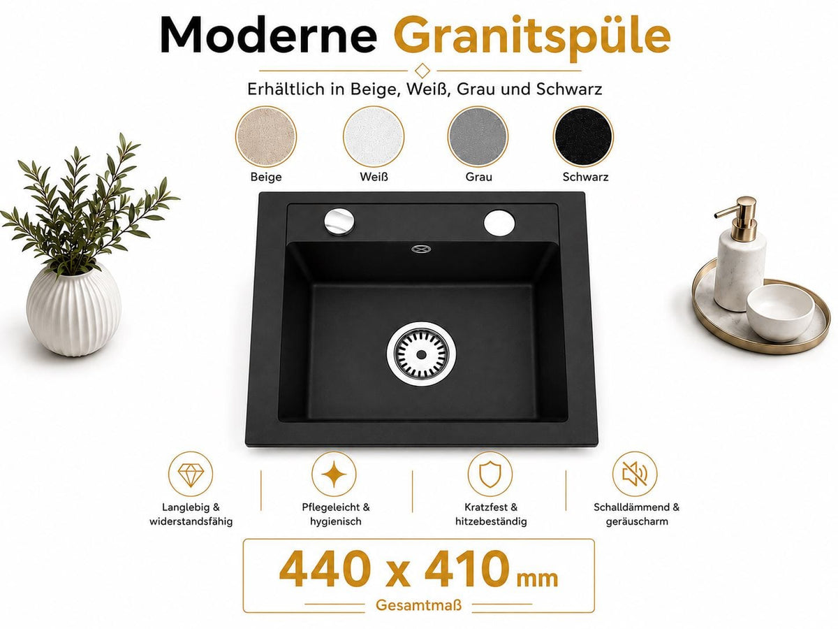 Faizee Home Compact Granitspüle 41x44 cm – Einbauspüle für kleine Küchen