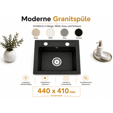 Faizee Home Compact Granitspüle 41x44 cm – Einbauspüle für kleine Küchen