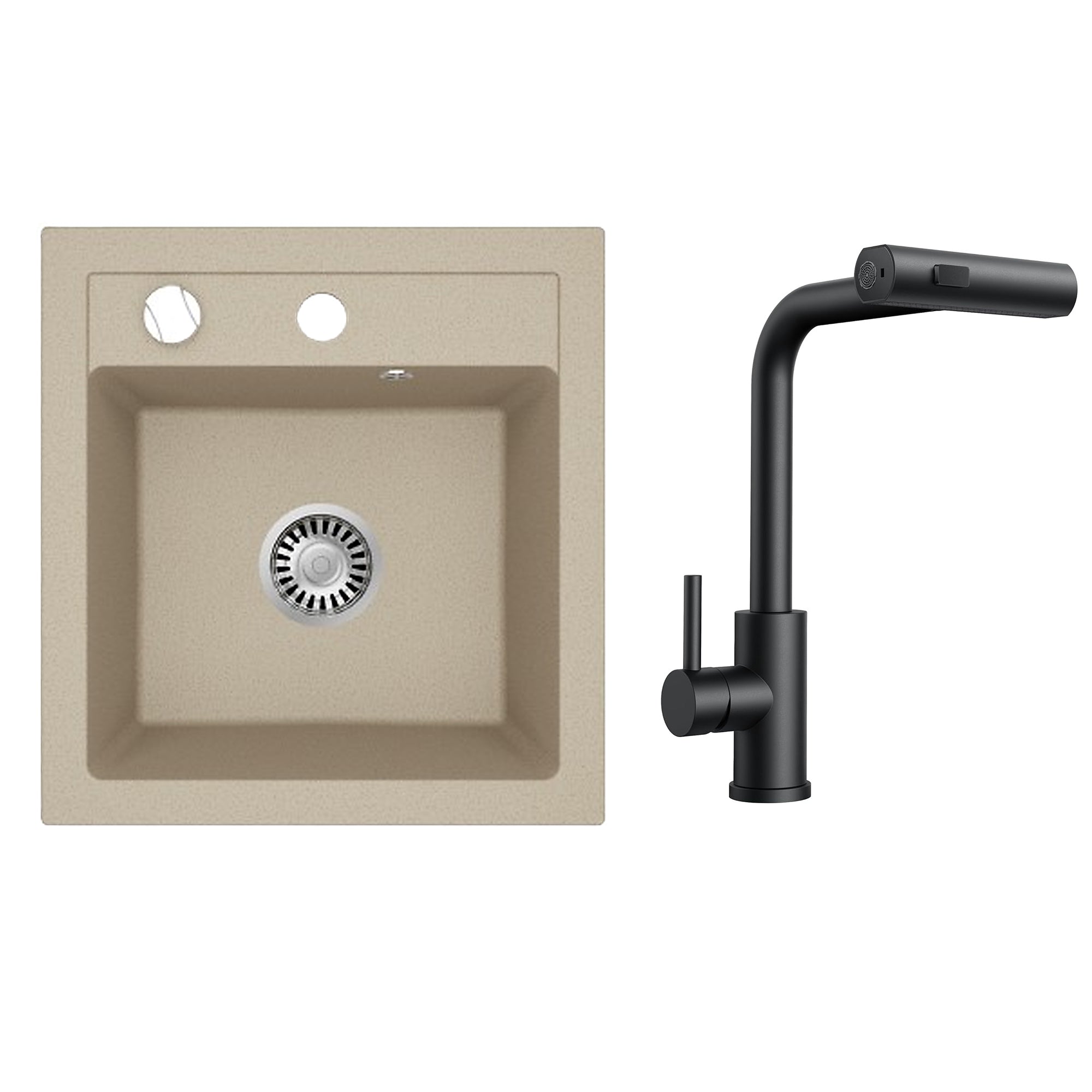 Faizee Home Granitspüle Milano 52 × 49 cm mit wählbarer Armatur