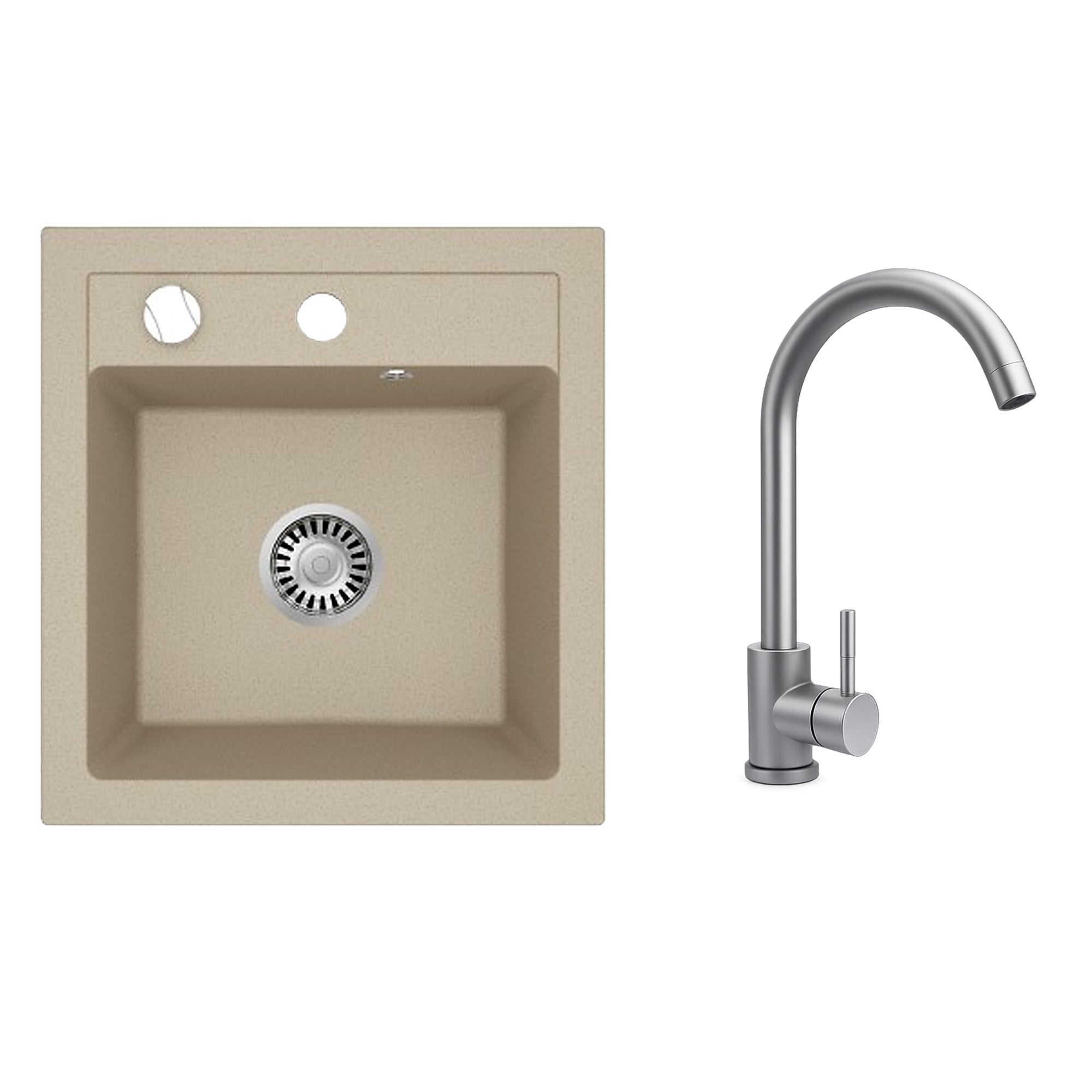 Faizee Home Granitspüle Milano 52 × 49 cm mit wählbarer Armatur