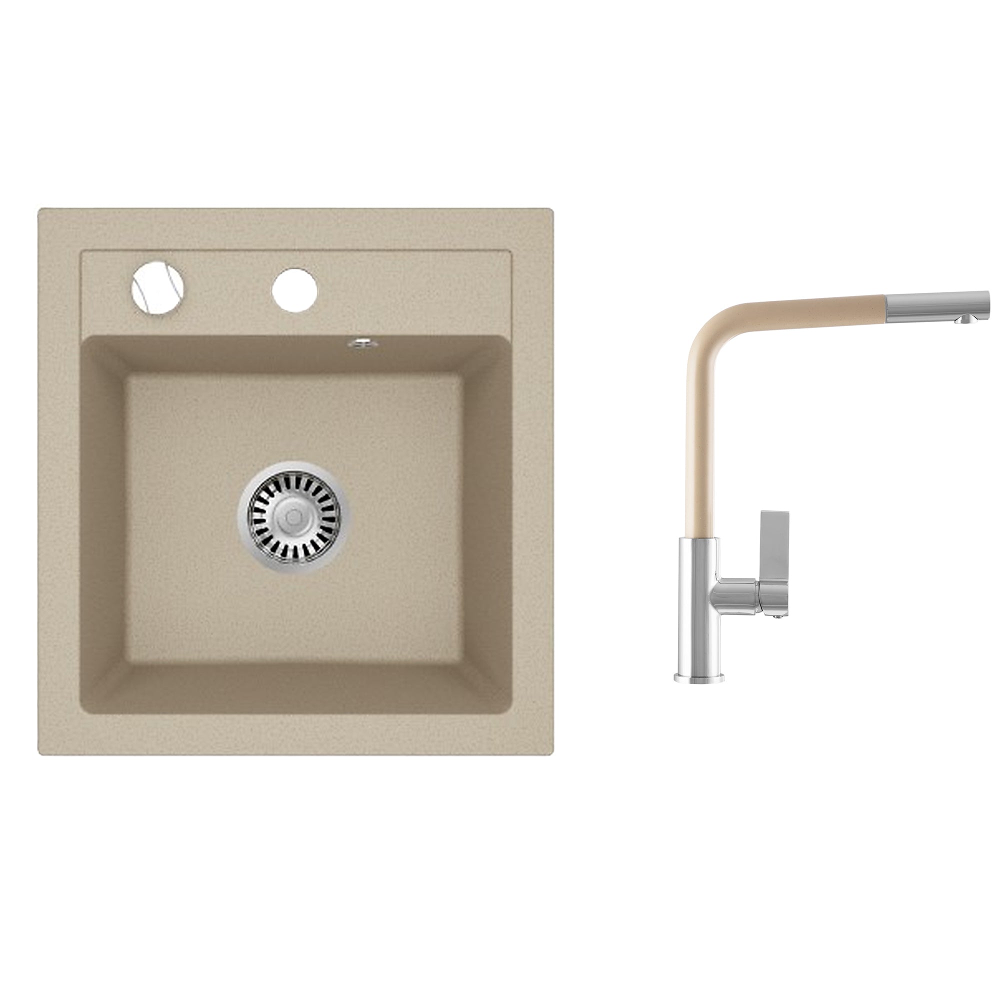 Faizee Home Granitspüle Milano 52 × 49 cm mit wählbarer Armatur
