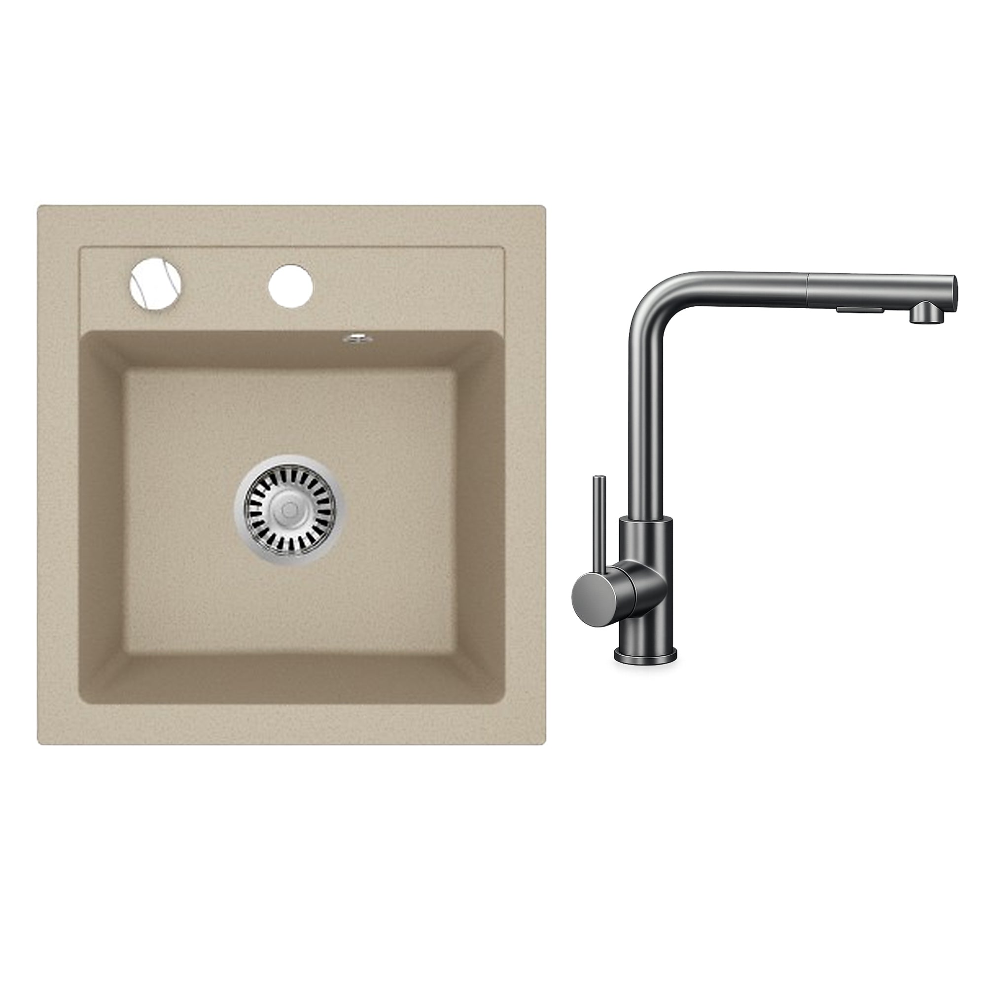 Faizee Home Granitspüle Milano 52 × 49 cm mit wählbarer Armatur