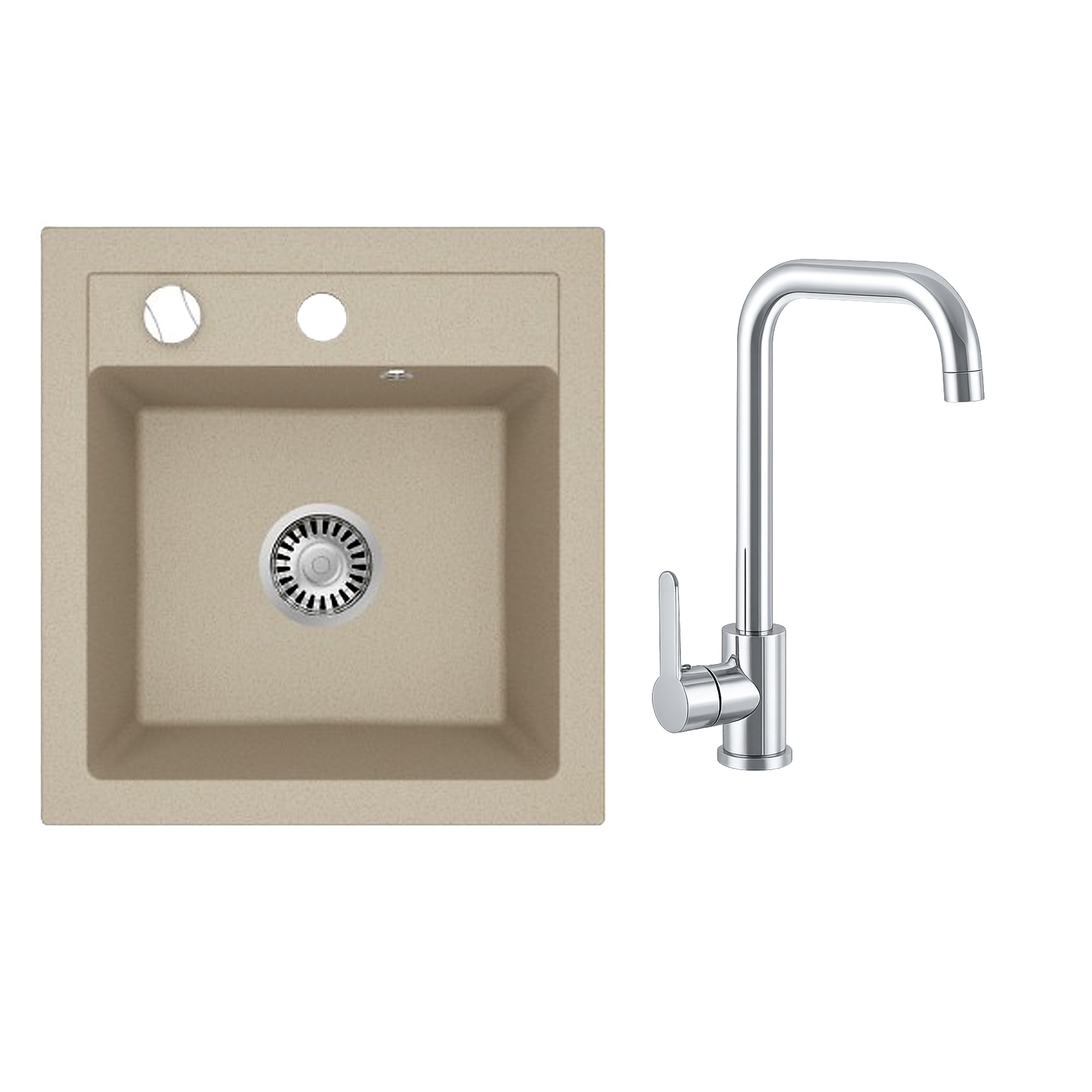 Faizee Home Granitspüle Milano 52 × 49 cm mit wählbarer Armatur