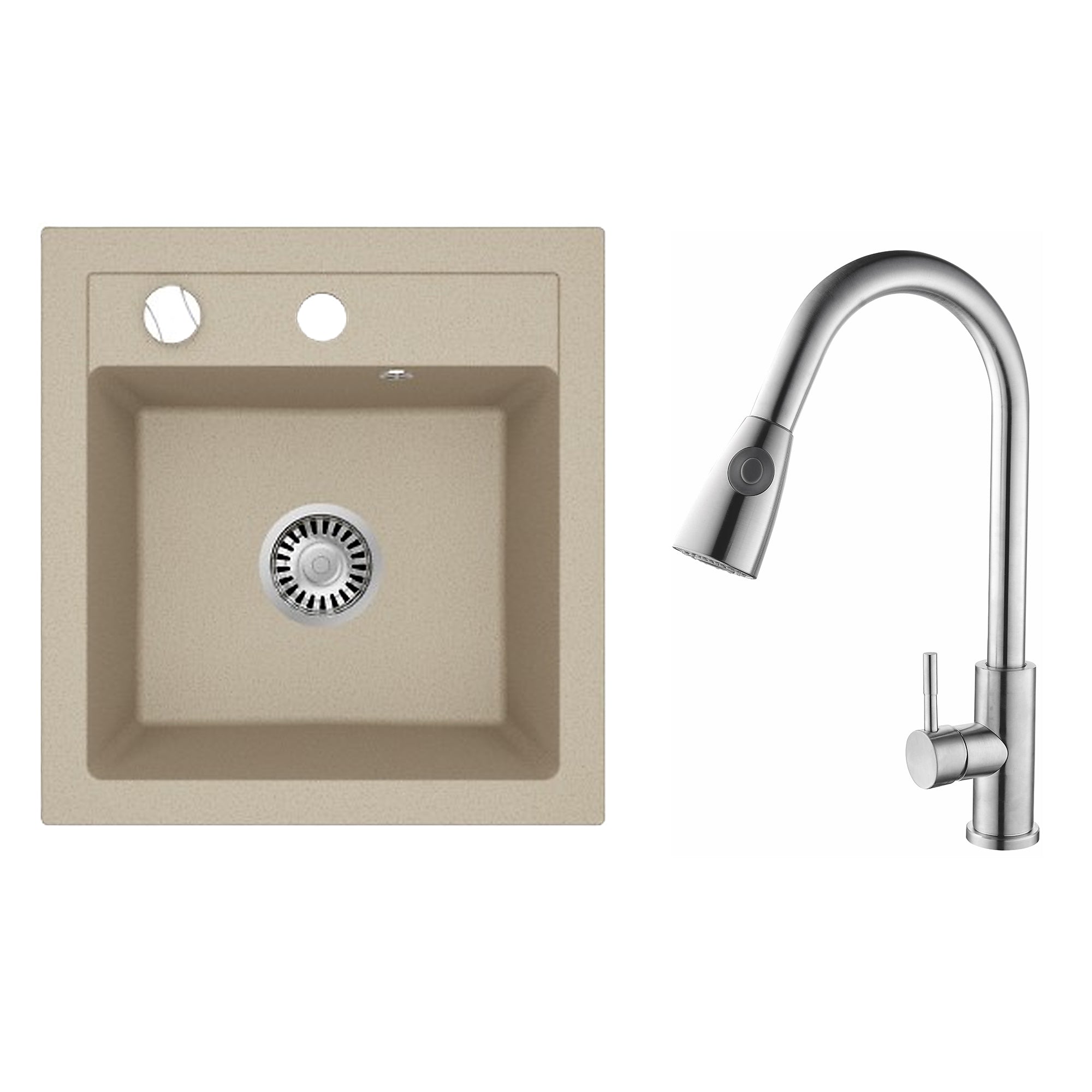 Faizee Home Granitspüle Milano 52 × 49 cm mit wählbarer Armatur