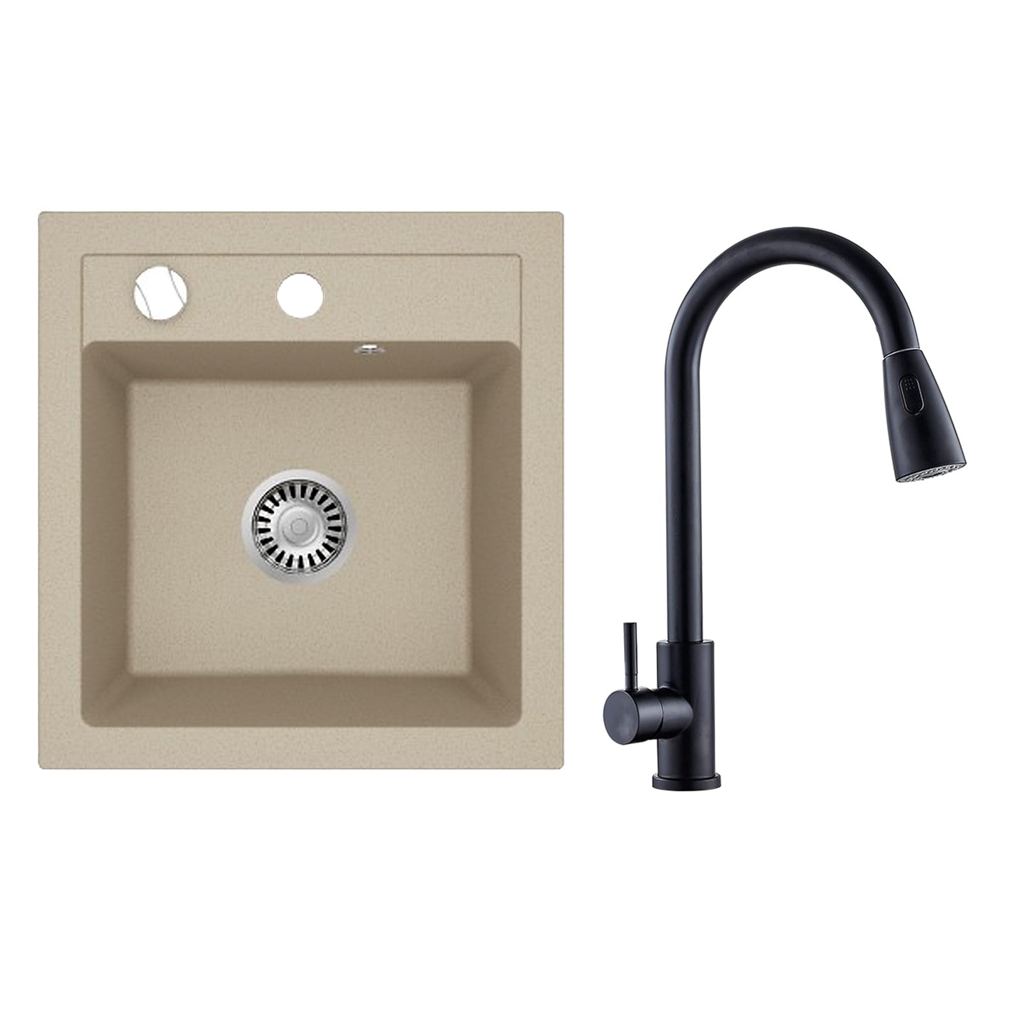 Faizee Home Granitspüle Milano 52 × 49 cm mit wählbarer Armatur