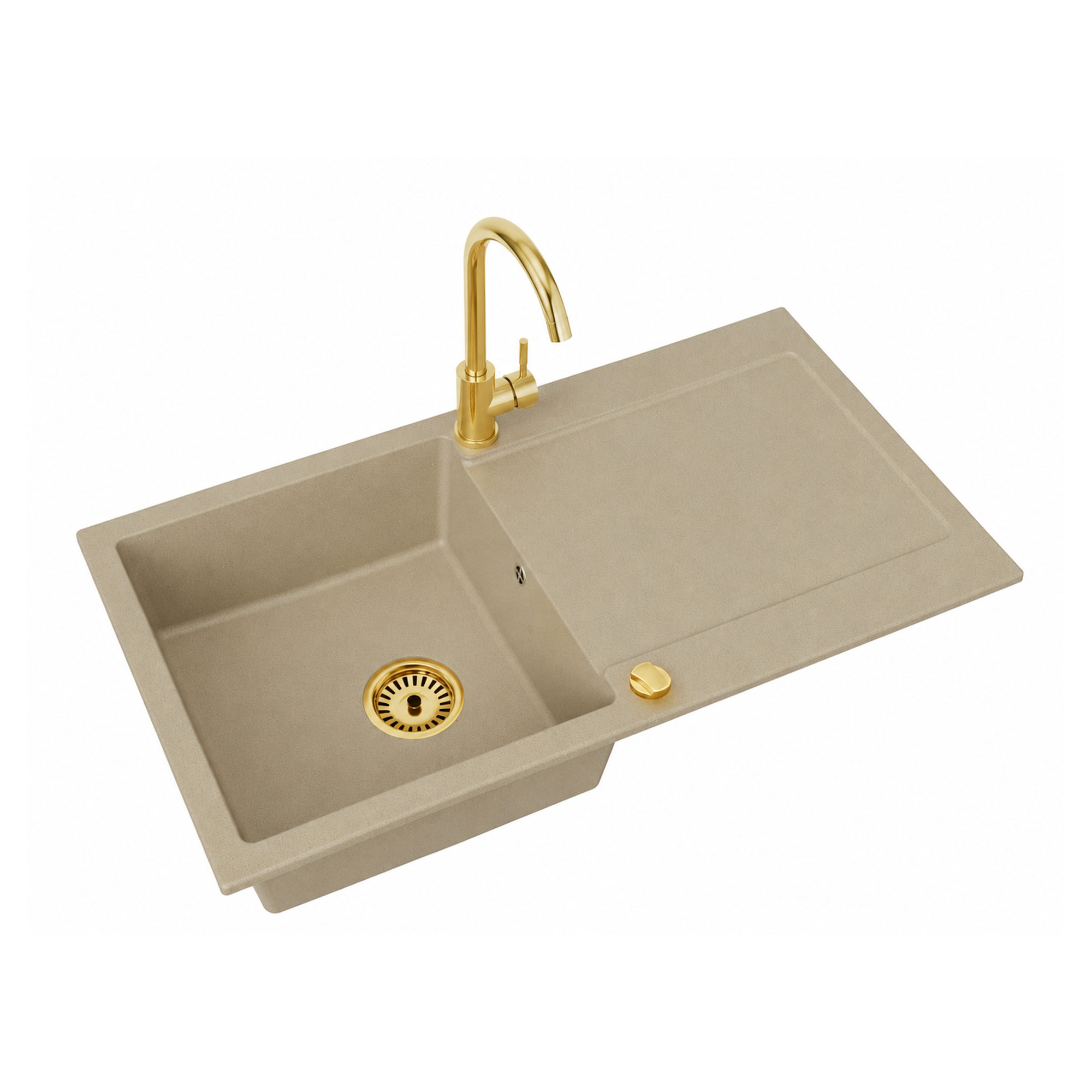 Faizee Home Granitspüle Element 90x50 cm Komplettset mit Gold Armatur & Siphon – wählbar Genial oder Spiral