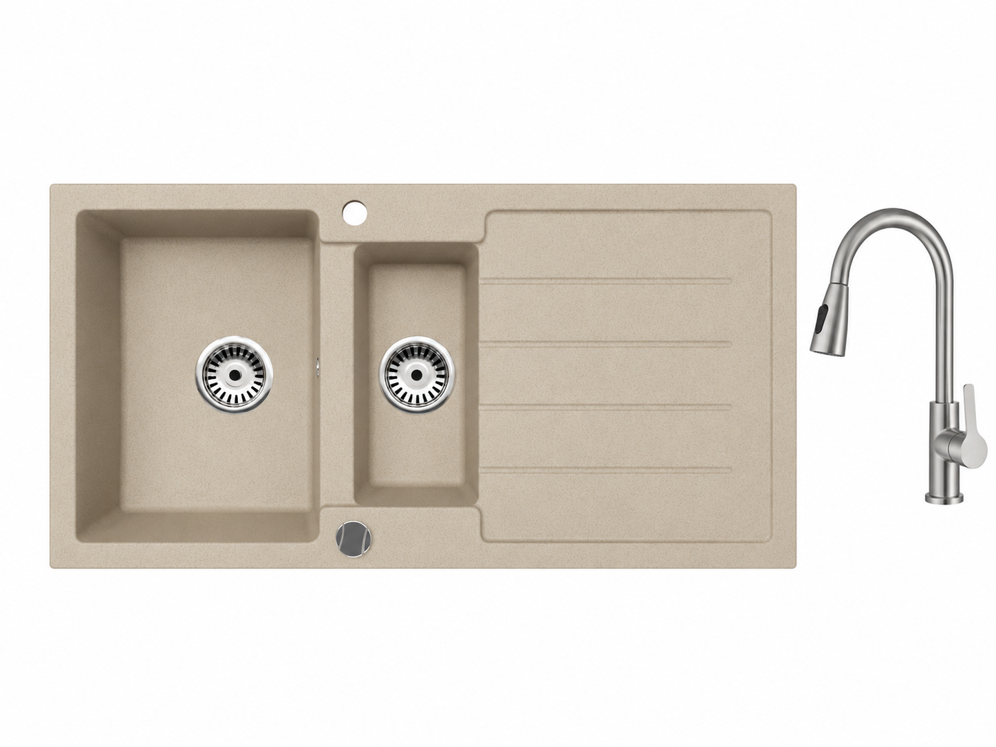 Faizee Home Granitspüle 100 × 50 cm mit 1,5 Becken – inkl. wählbarer Armatur & Siphon-Set
