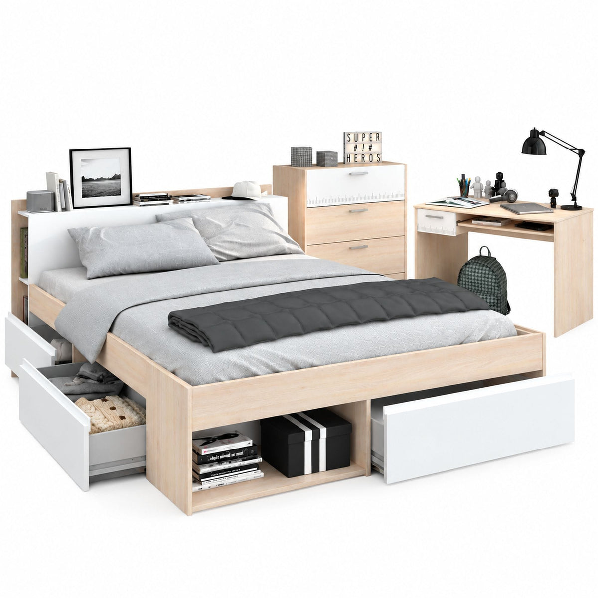Parisot Most 59 Jugendzimmer Set 140x200 cm Bett Schreibtisch Kommode