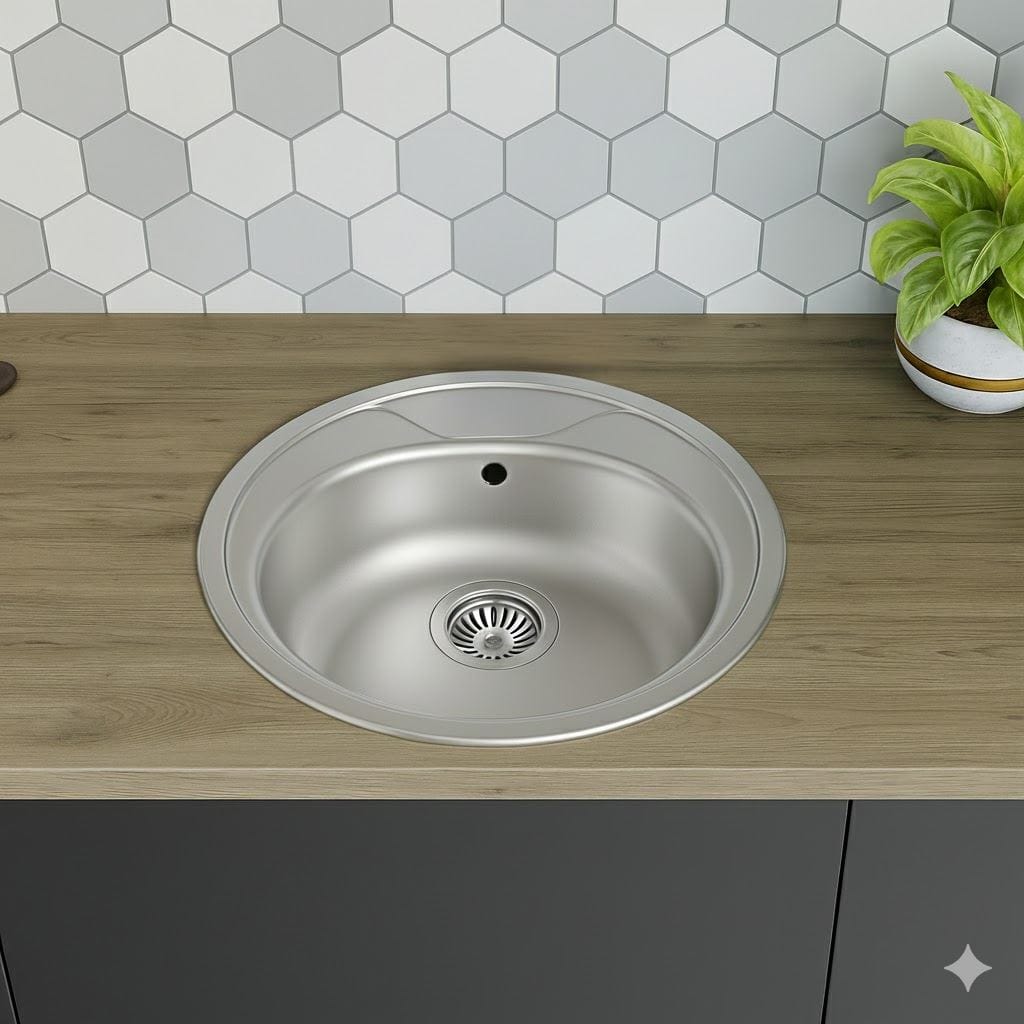 Faizee Home Edelstahl-Rundspüle Ø 51 cm – Mit Siphon & Spülmaschinenanschluss