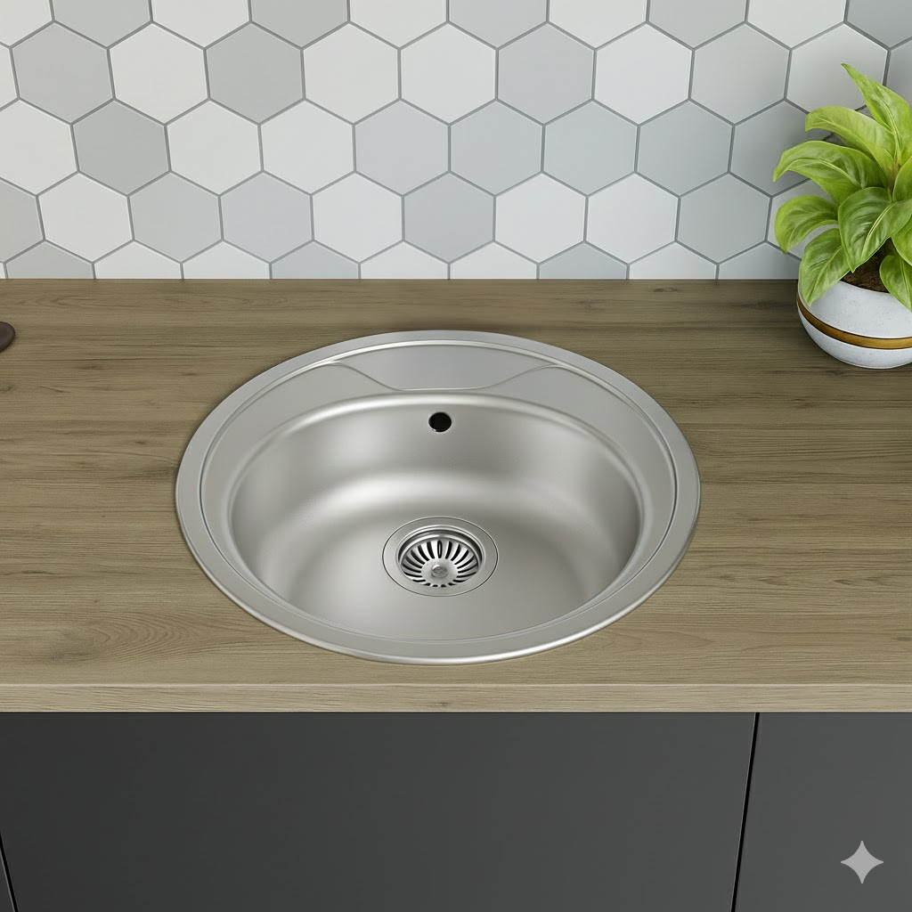 Faizee Home Edelstahl-Rundspüle Ø 51 cm – Mit Küchenarmatur, Siphon & Spülmaschinenanschluss