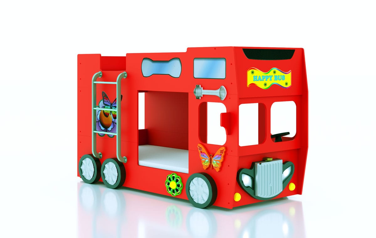 Happy Bus Kinderbett 90x190 cm – Kinderbett aus MDF in Blau, Grün, Rot oder Gelb