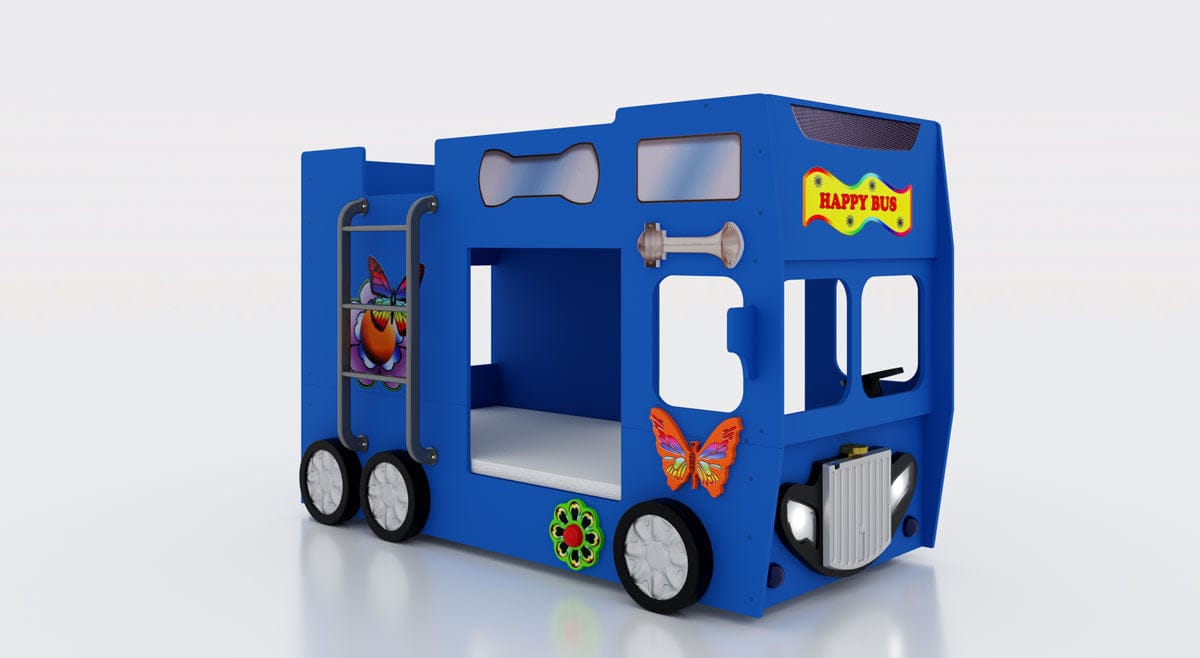 Happy Bus Kinderbett 90x190 cm – Kinderbett aus MDF in Blau, Grün, Rot oder Gelb