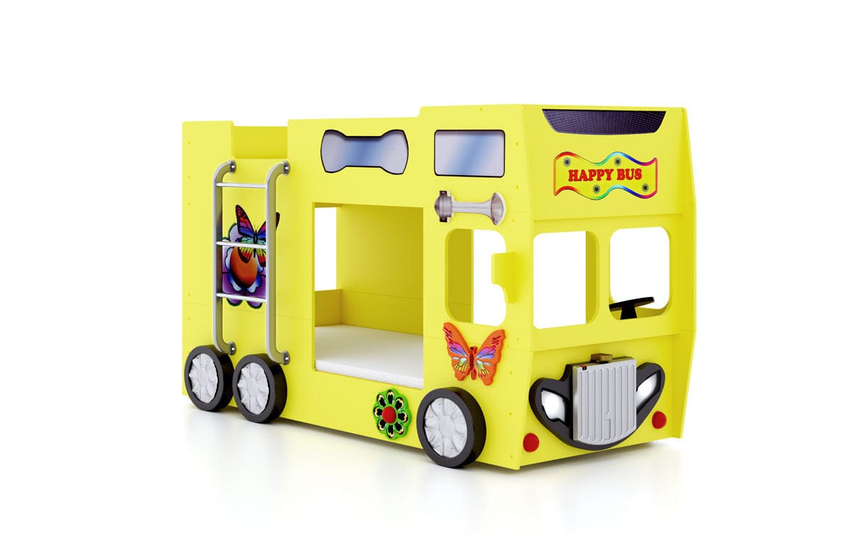 Happy Bus Kinderbett 90x190 cm – Kinderbett aus MDF in Blau, Grün, Rot oder Gelb