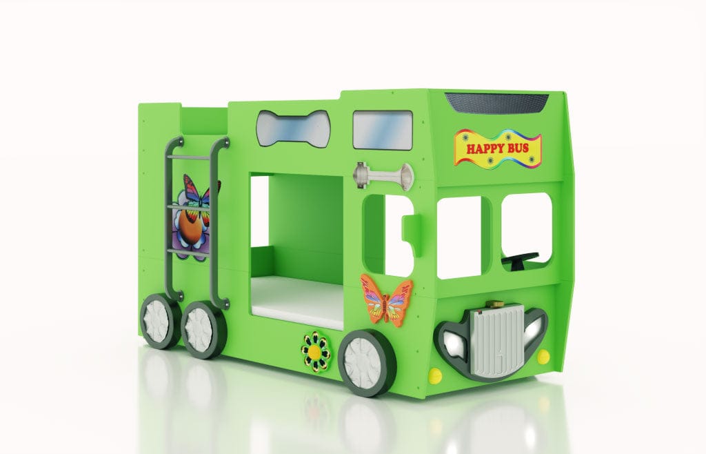 Happy Bus Kinderbett 90x190 cm – Kinderbett aus MDF in Blau, Grün, Rot oder Gelb