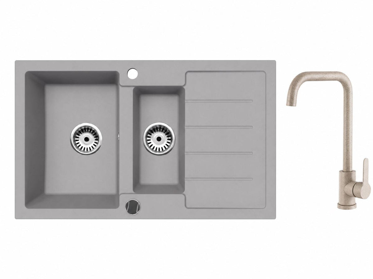 Faizee Home Granitspüle 100 × 50 cm mit 1,5 Becken – inkl. wählbarer Armatur & Siphon-Set