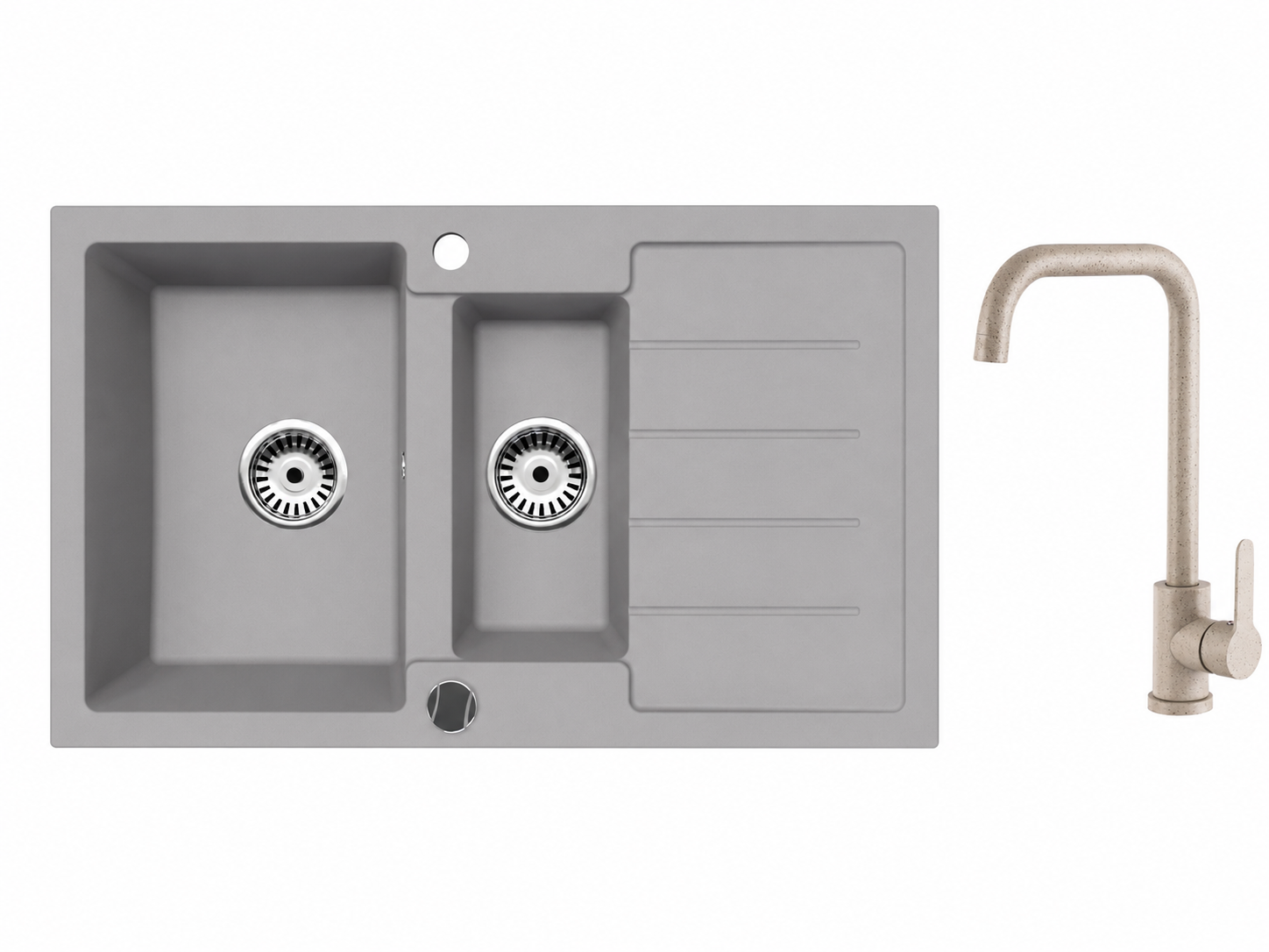 Faizee Home Granitspüle 100 × 50 cm mit 1,5 Becken – inkl. wählbarer Armatur & Siphon-Set